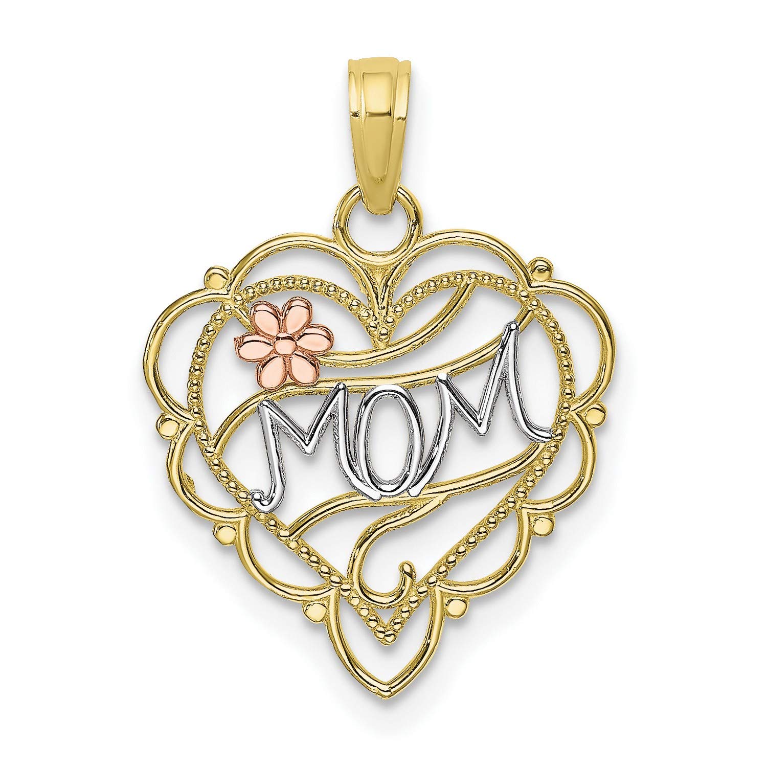 10k Two Tone Gold Heart Flower Charm for Mom - 16mm x 16mm - Perfect for Necklaces, Bracelets & Jewelry Making - Ideal Gift for Mother's Day, Birthday & Special Occasions