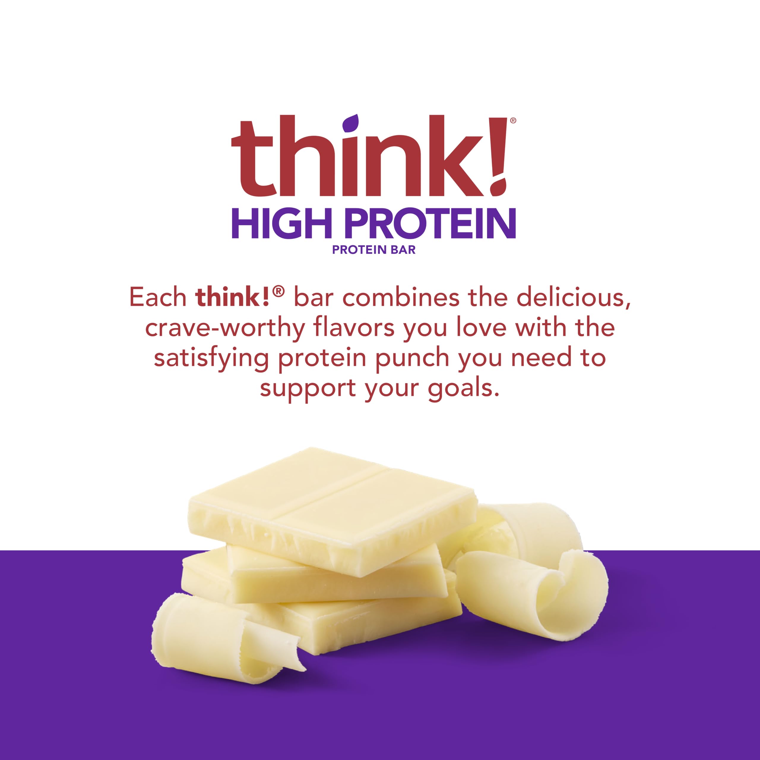 Think! Protein Bars - High Protein Snacks, Gluten Free, Kosher Friendly, White Chocolate Nutrition Bars, 2.1 Oz (10 Count) - Perfect for Workout Recovery, Office Snacks & Healthy On-the-Go Energy