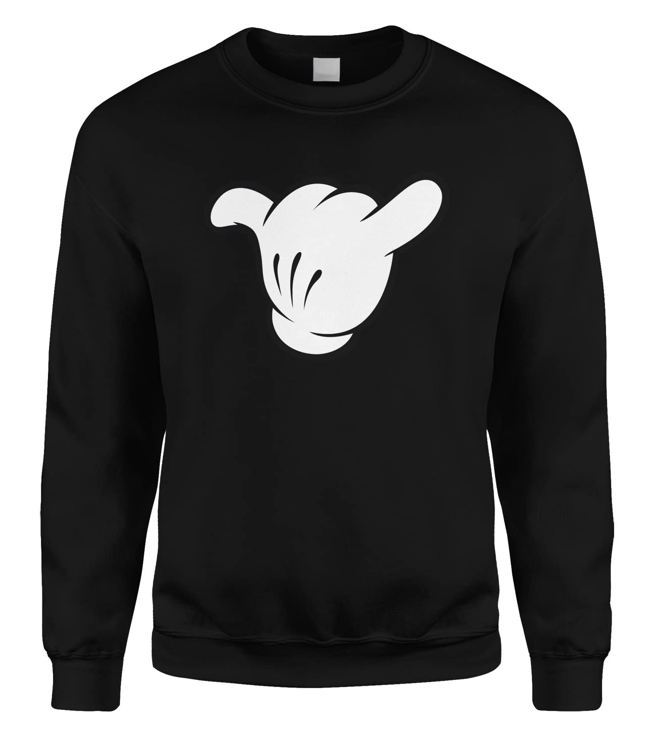 Cybertela Cartoon Mickey Mouse Glove Shaka Hand Sign Crewneck Sweatshirt - Soft Cotton Pullover for Disney Fans & Surf Enthusiasts - Perfect for Theme Parks, Beach Days & Casual Wear