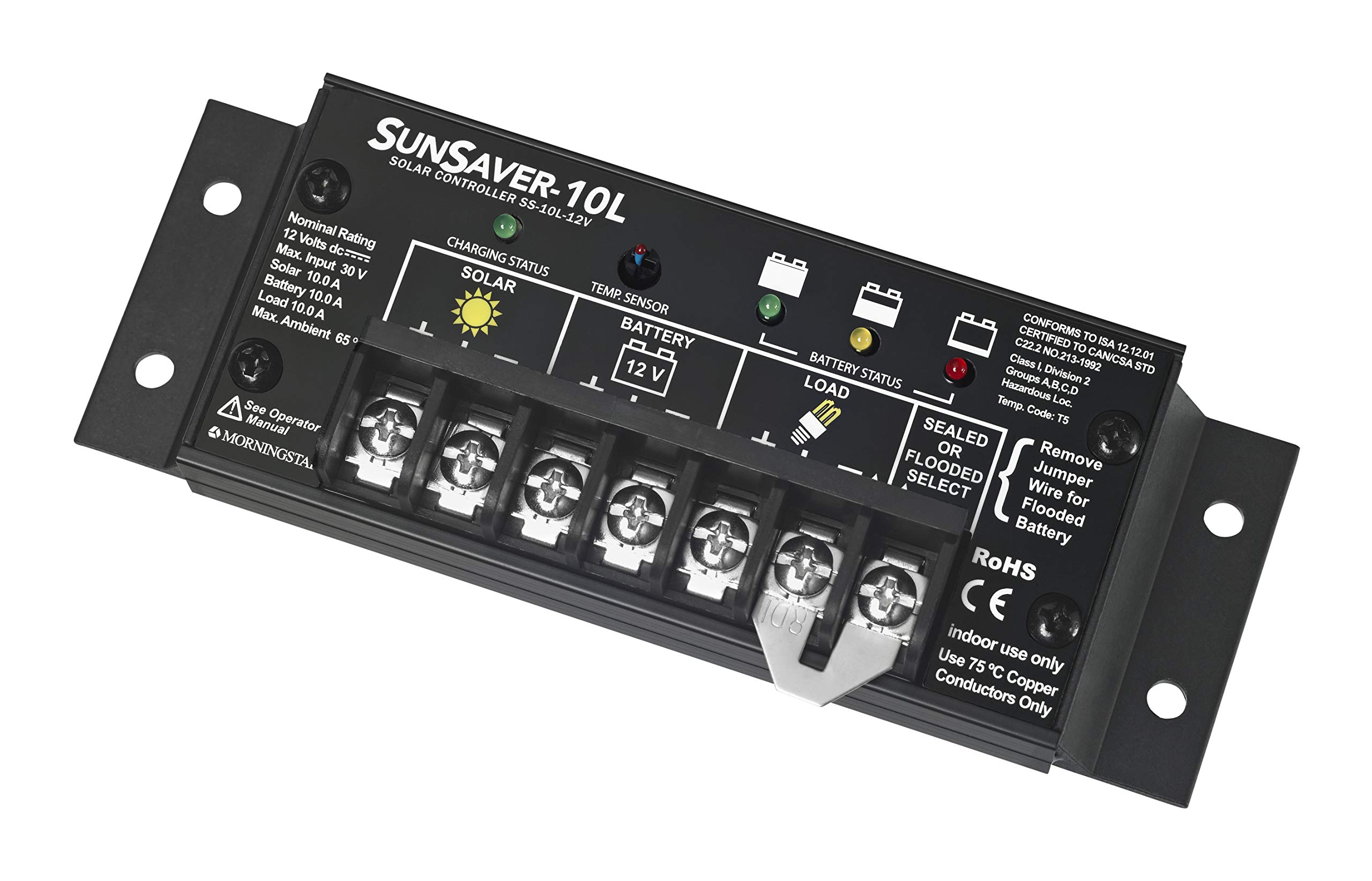 Morningstar SunSaver 10A PWM Solar Charge Controller for 12V Batteries with LVD - Reliable Solar Panel Battery Regulator for RV, Boat & Off-Grid Systems - Low Failure Rate Solar Power Controller for Home & Outdoor Use
