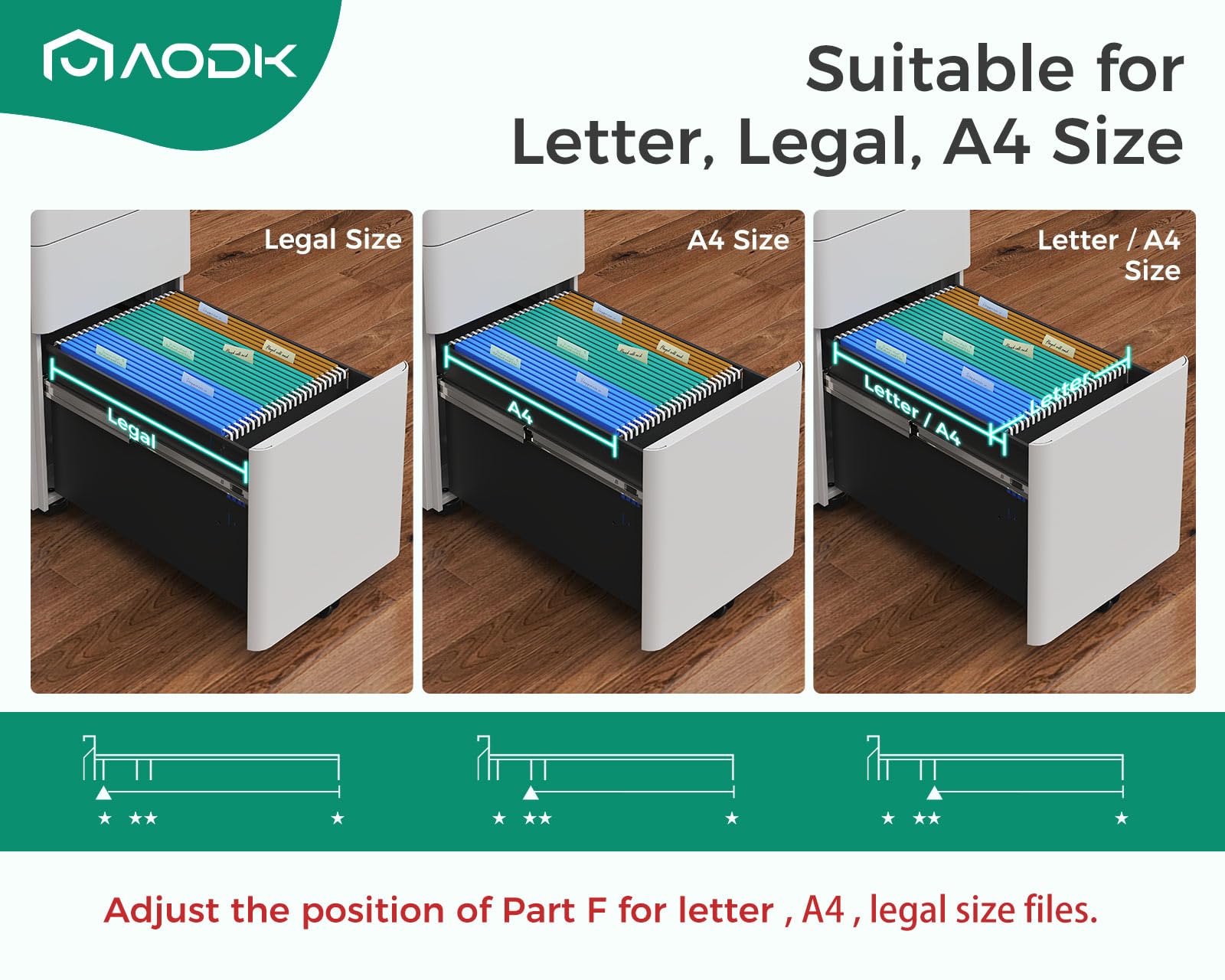 AODK 3-Drawer Rolling File Cabinet with Lock - Fully Assembled Mobile Storage for A4/Legal/Letter Files - White - Perfect for Home Office Organization & Document Management