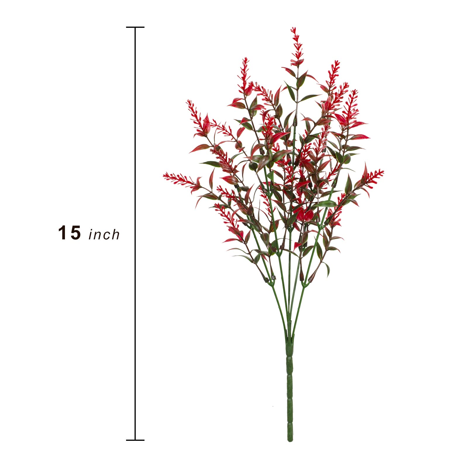 UV Resistant Artificial Lavender Flowers - 15 Bundles Faux Plastic Plants for Outdoor Garden, Porch & Window Box Decor - No Fade Red Fake Flowers (Perfect for Home, Wedding & Party Decoration)