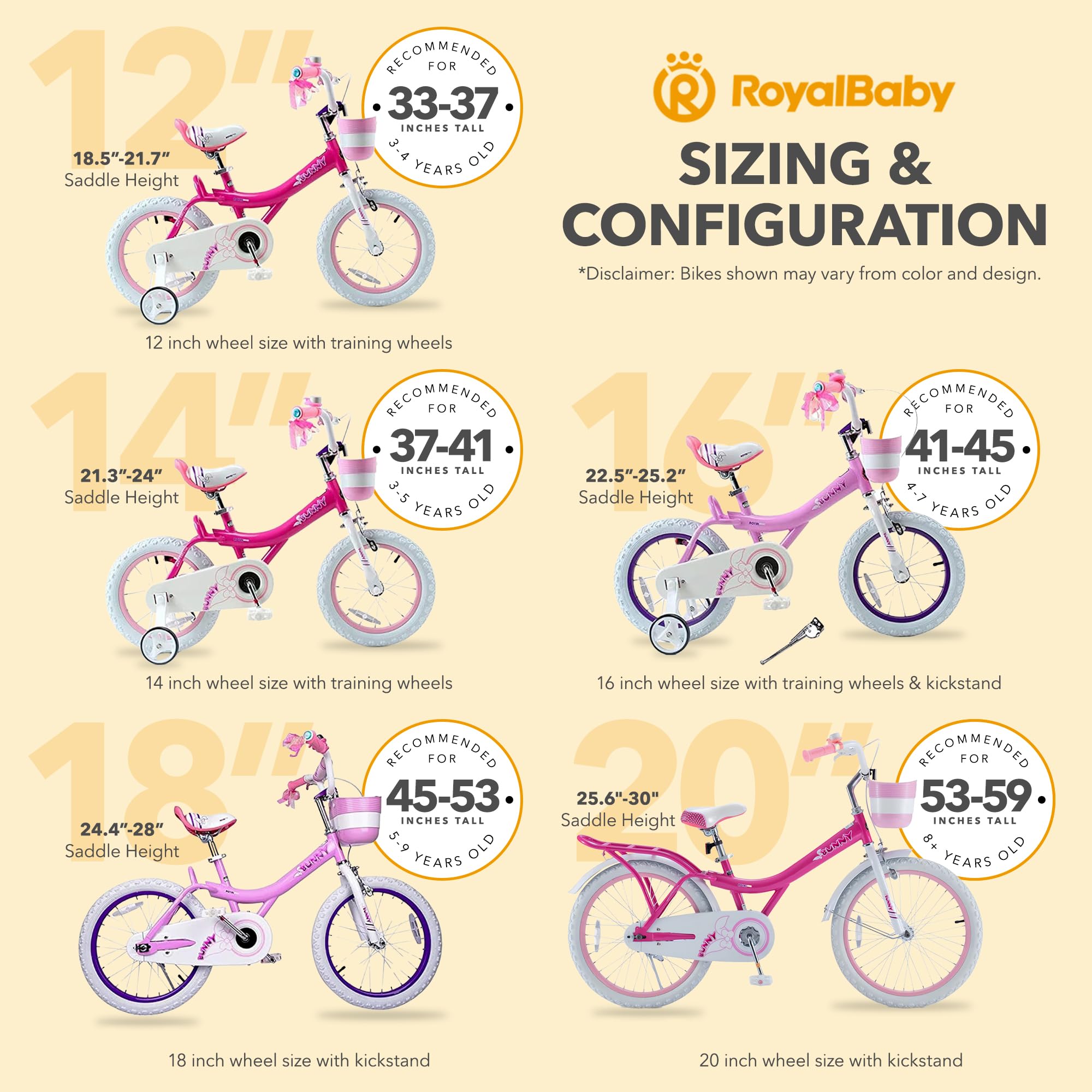 Royalbaby Princess Girls Bike for Kids 12-20 Inch - Pink & Purple Children's Bicycle with Basket, Training Wheels & Bell - Perfect for Ages 3-12 | Birthday Gifts, Park Rides & Neighborhood Cycling