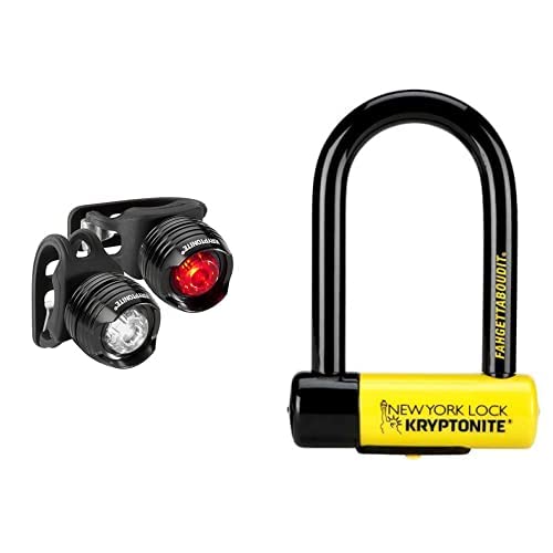 Kryptonite Fahgettaboudit Mini U-Lock & LED Bike Light Bundle - Ultimate Bicycle Security for Urban Commuting & Outdoor Cycling