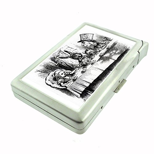 Alice in Wonderland Mad Tea Party Cigarette Case with Built-in Lighter | Vintage Metal Cigarette Holder | Perfect for Smoking Accessories, Cosplay & Gift Giving