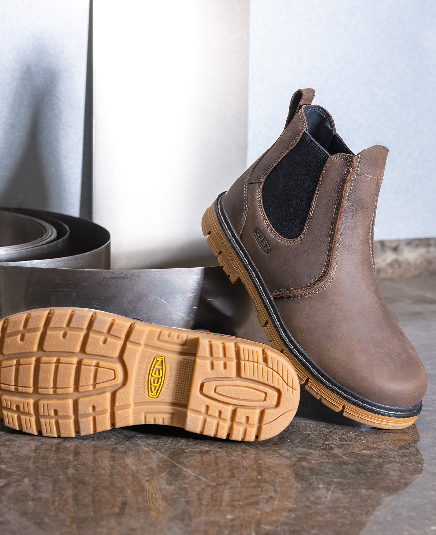 Men's San Jose Chelsea 90° Heel Boot with Aluminum Toe - Cascade Brown/Gum | Slip-Resistant Work Boots for Construction & Outdoor Activities