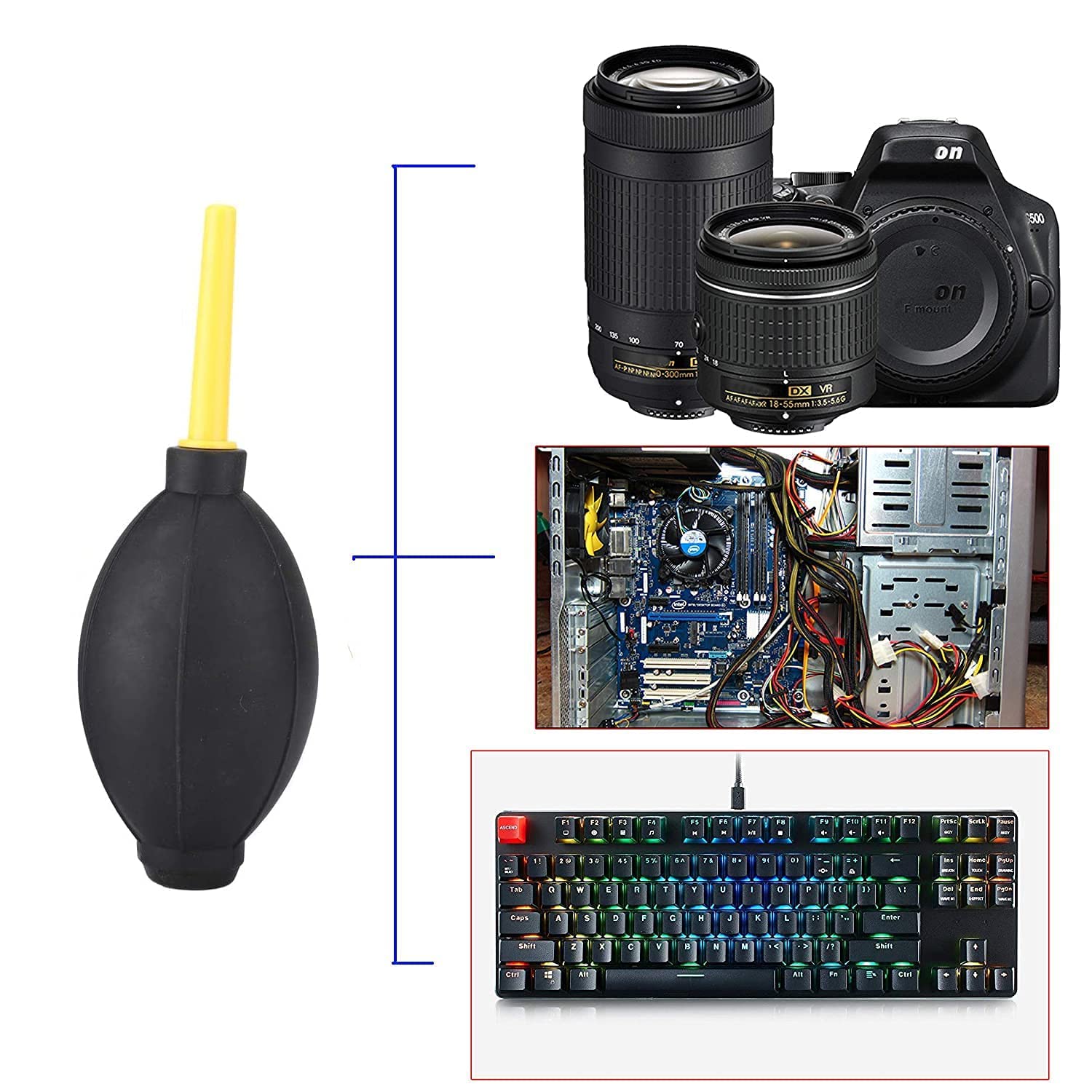 OZERDA Dust Blower - Handheld Rubber Air Pump Cleaner for Keyboard, DSLR Camera, Lens, Watch, Smartphone, Electronics, PC, Laptop, CPU & Motherboard - Perfect for Cleaning Sensitive Devices & Screens at Home or Office