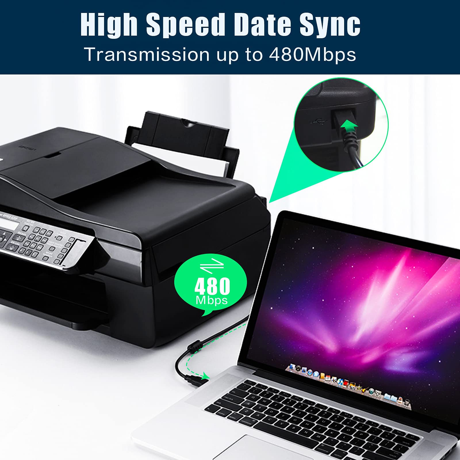 10FT USB Printer Cable for DYMO Label Writer 450 & Twin Turbo - High-Speed Data Transfer & Replacement Cord - Perfect for Shipping Labels, Office Printing & Barcode Scanners