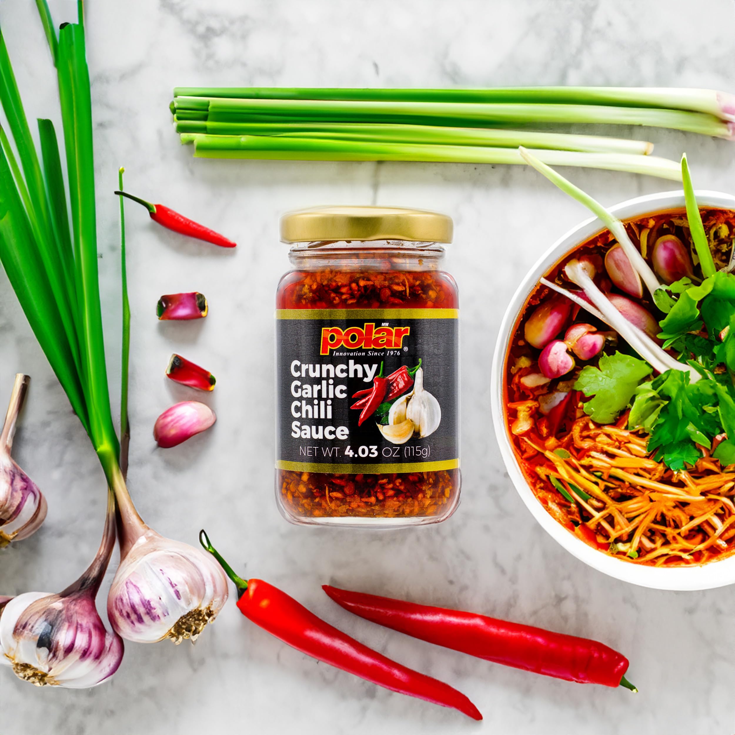 **Polar Crunchy Garlic Chili Sauce 4.03oz (Pack of 1) – Extra Crispy Chili Oil, Umami Topping – Vegan, No MSG – Perfect for Noodles, Dumplings, Rice & Stir-Fry**