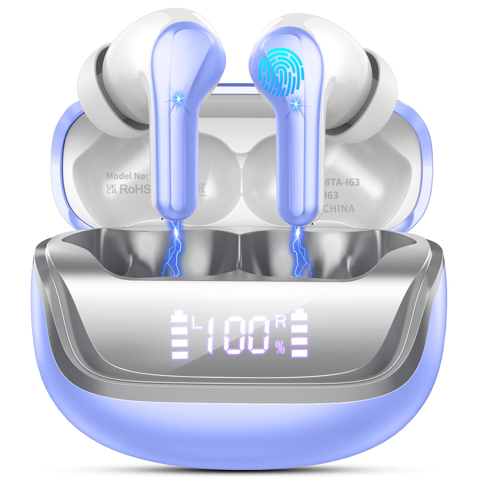 Wireless Earbuds Bluetooth 5.4 HiFi Stereo Headphones - 45H Playtime, 4 ENC Noise Cancelling Mics, IP7 Waterproof, LED Display, USB-C Charging - Perfect for Gym, Running, Travel & Work Calls