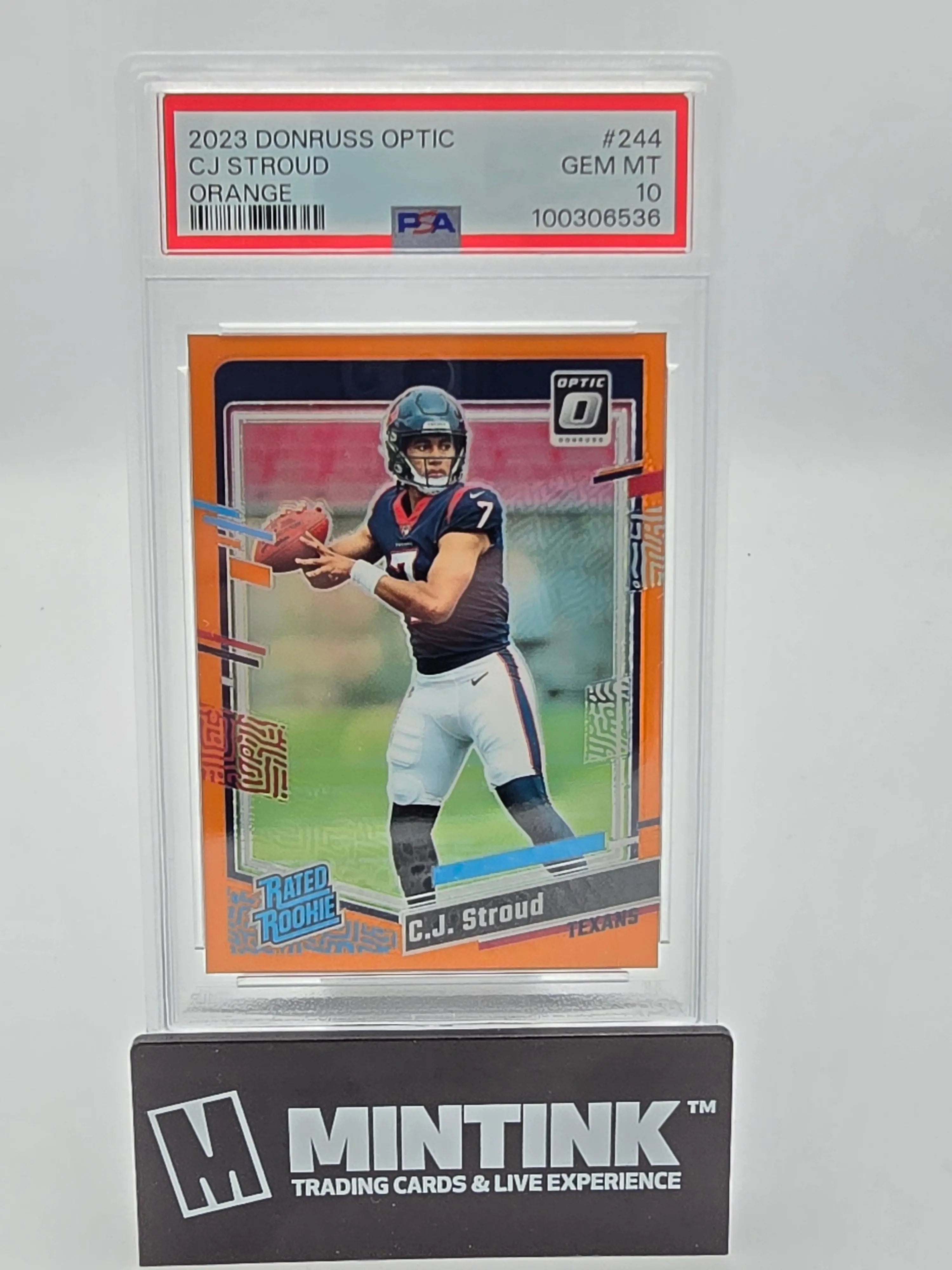 2023 Panini Donruss Optic CJ Stroud Orange Rated Rookie PSA 10 187/249 #244 - Football Trading Card for Collectors & Investors - Perfect for Display, Trading, and Portfolio Growth