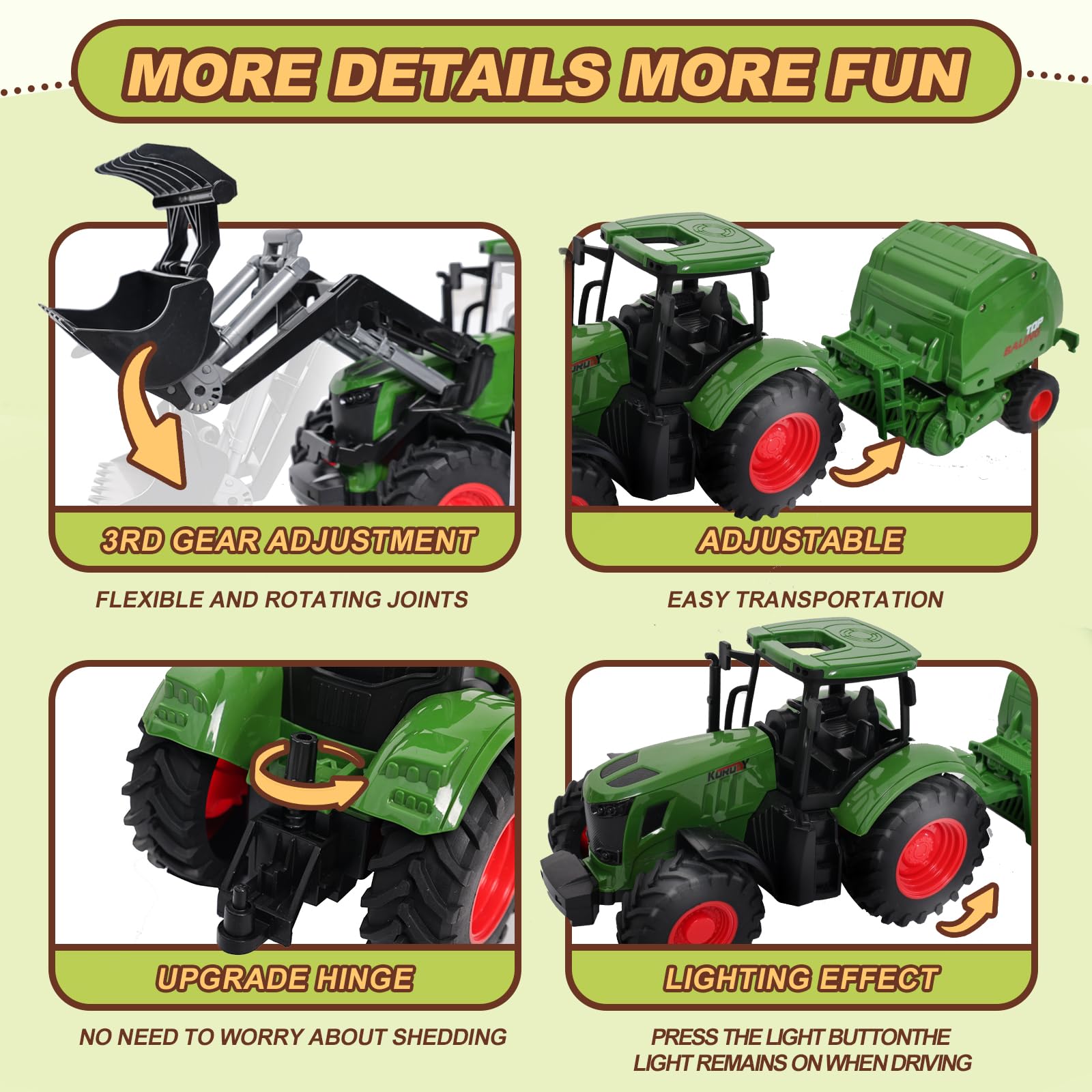 Farm Tractor Toys Set with Round Baler, Barn, Farmer & Animals - Educational Farm Playset for Kids Ages 3-7 | Pretend Play, Learning & Gift for Toddler Boys & Girls | Perfect for Birthday, Christmas & Farm-Themed Playtime