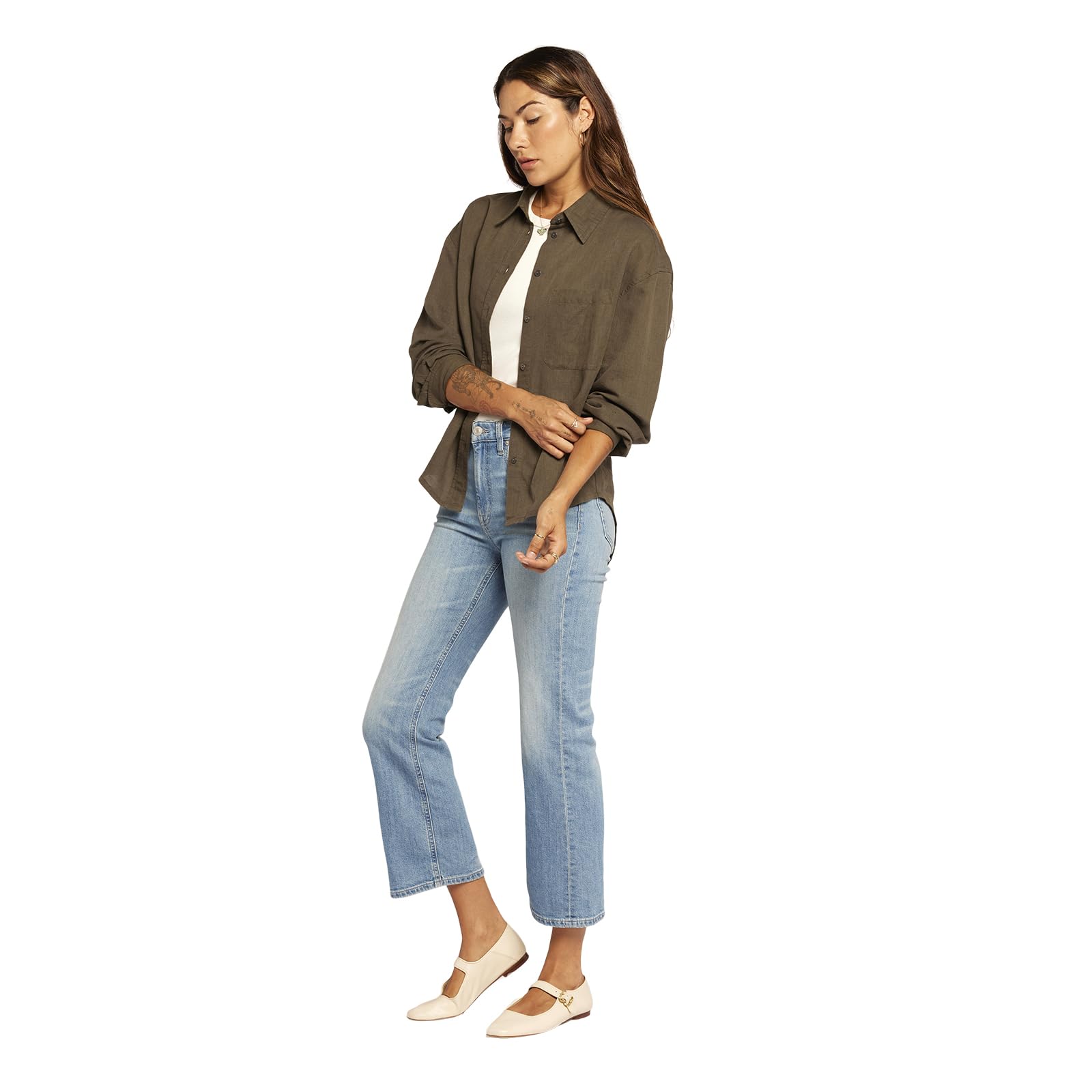 Current/Elliott Women's The Candid Long Sleeve Linen Shirt - Breathable Button Down Blouse for Women | Casual Office Wear & Summer Outfits