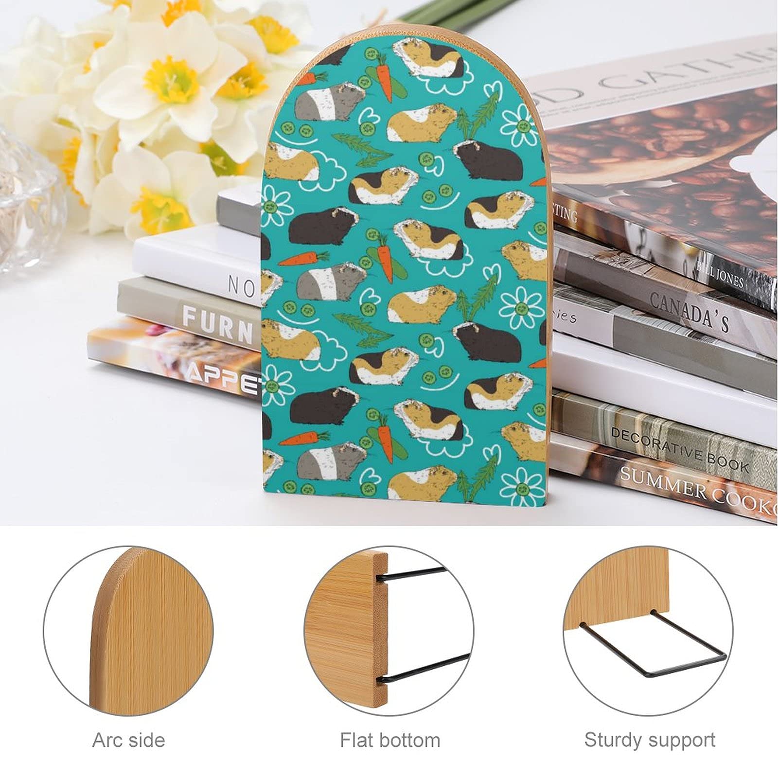 Wooden Guinea Pig Bookends for Shelves - Heavy Duty Book Holder & Shelf Divider - Modern Home Office Decor (1 Pair) - Perfect for Organizing Books, Displaying Collectibles in Living Room, Bedroom or Study
