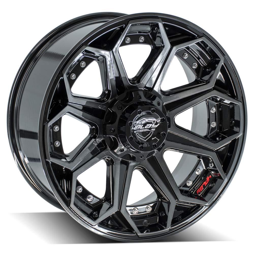 4Play Gen2 4P80R Gloss Black Wheels 20x9.0 with Brushed Face & Tinted Clear - 6x139.7/6x135mm Bolt Pattern, 106.1mm Hub - Perfect for Off-Road Trucks & SUVs