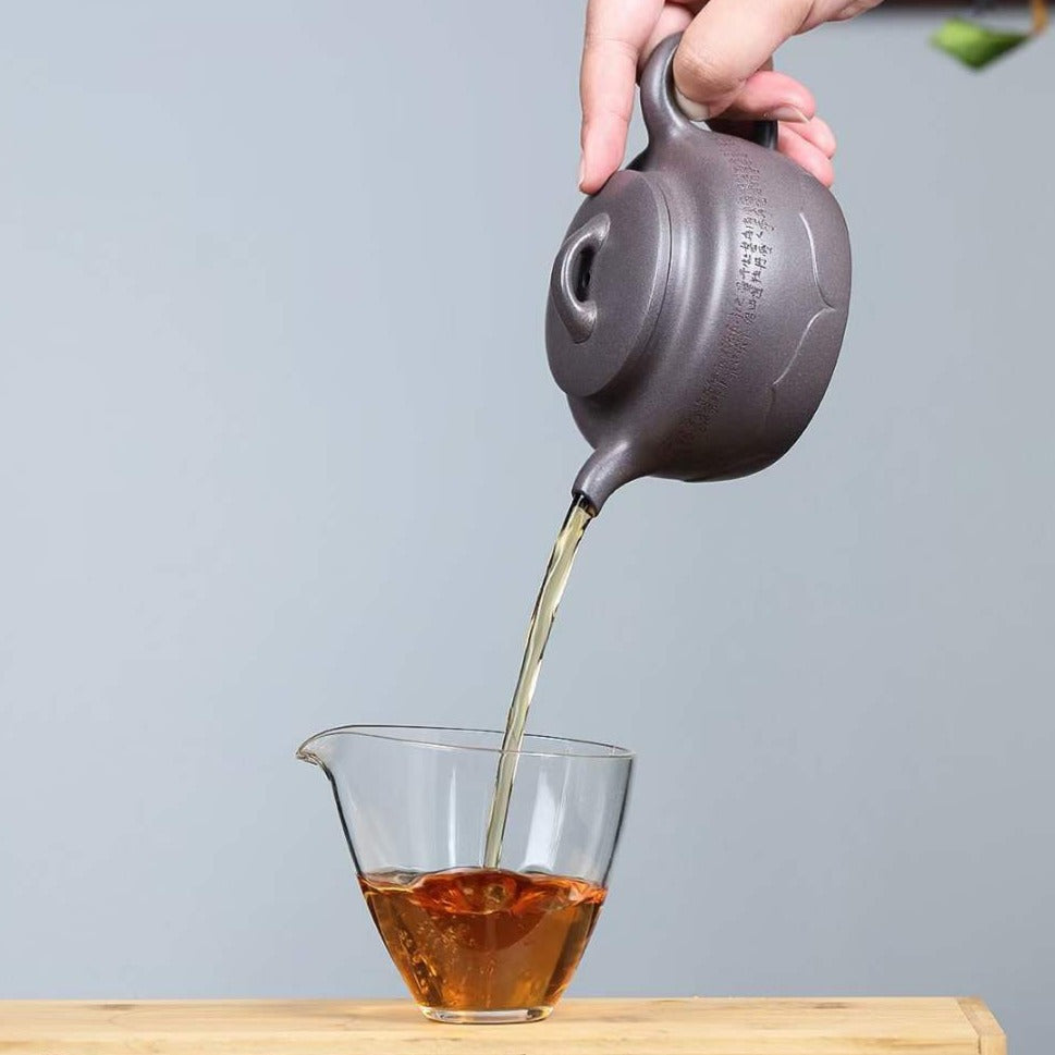 Handmade Yixing Zisha Teapot 'Lotus Inspiration' by Artist Yang Fei (Level 3 2021) - Premium Dahu Tan Purple Clay - Perfect for Chinese Tea Ceremony & Home Decoration