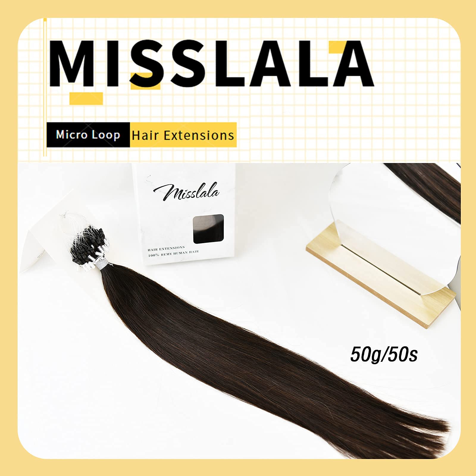 22 Inch 100% Human Hair Micro Loop Extensions - Remy Soft Straight Hair #2 Darkest Brown - 50 Strands (50g) | Perfect for Length & Volume, Styling, Parties & Everyday Wear