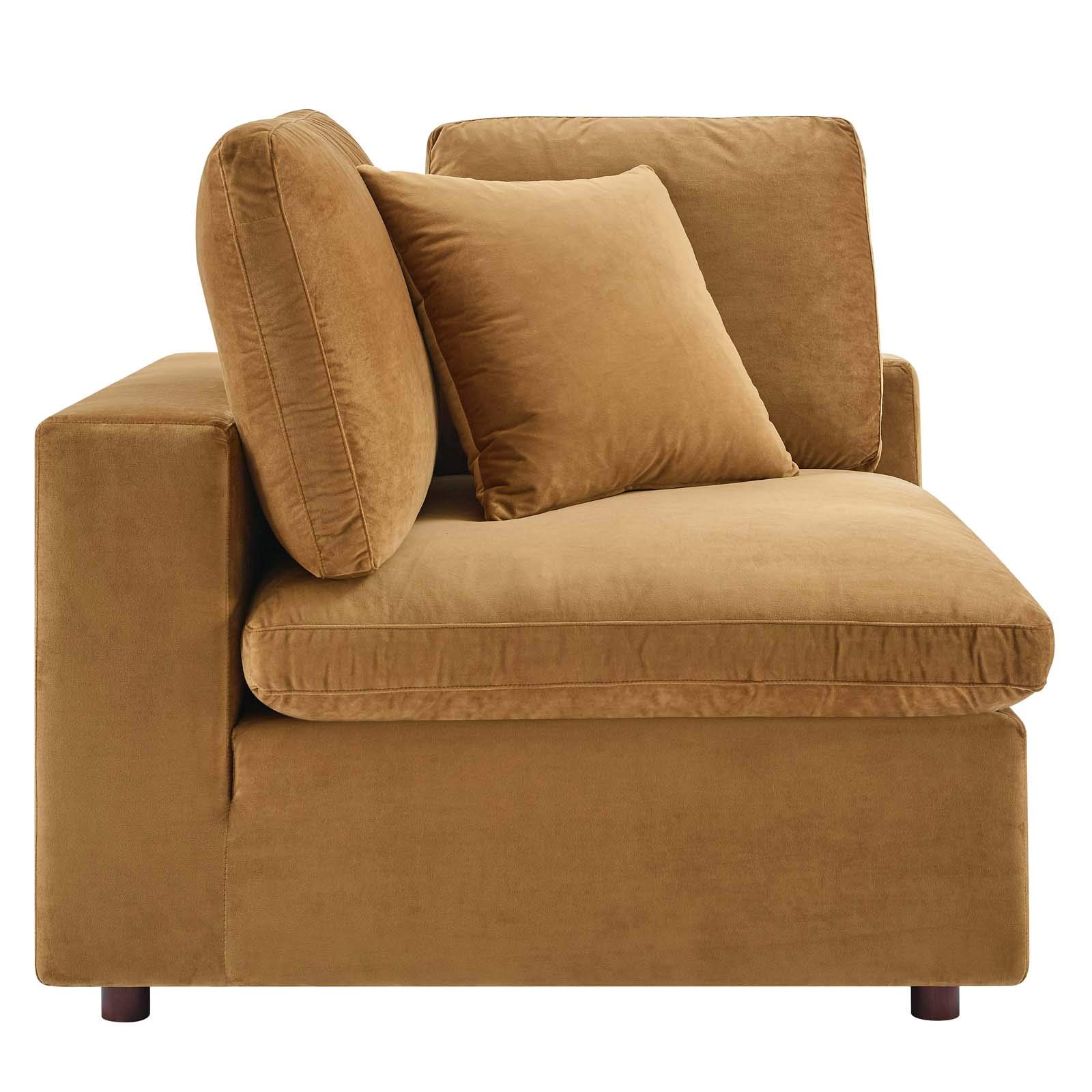 Modway Commix Down-Filled Overstuffed Performance Velvet Sectional Sofa Corner Chair - Luxurious Living Room Seating for Modern Homes & Apartments