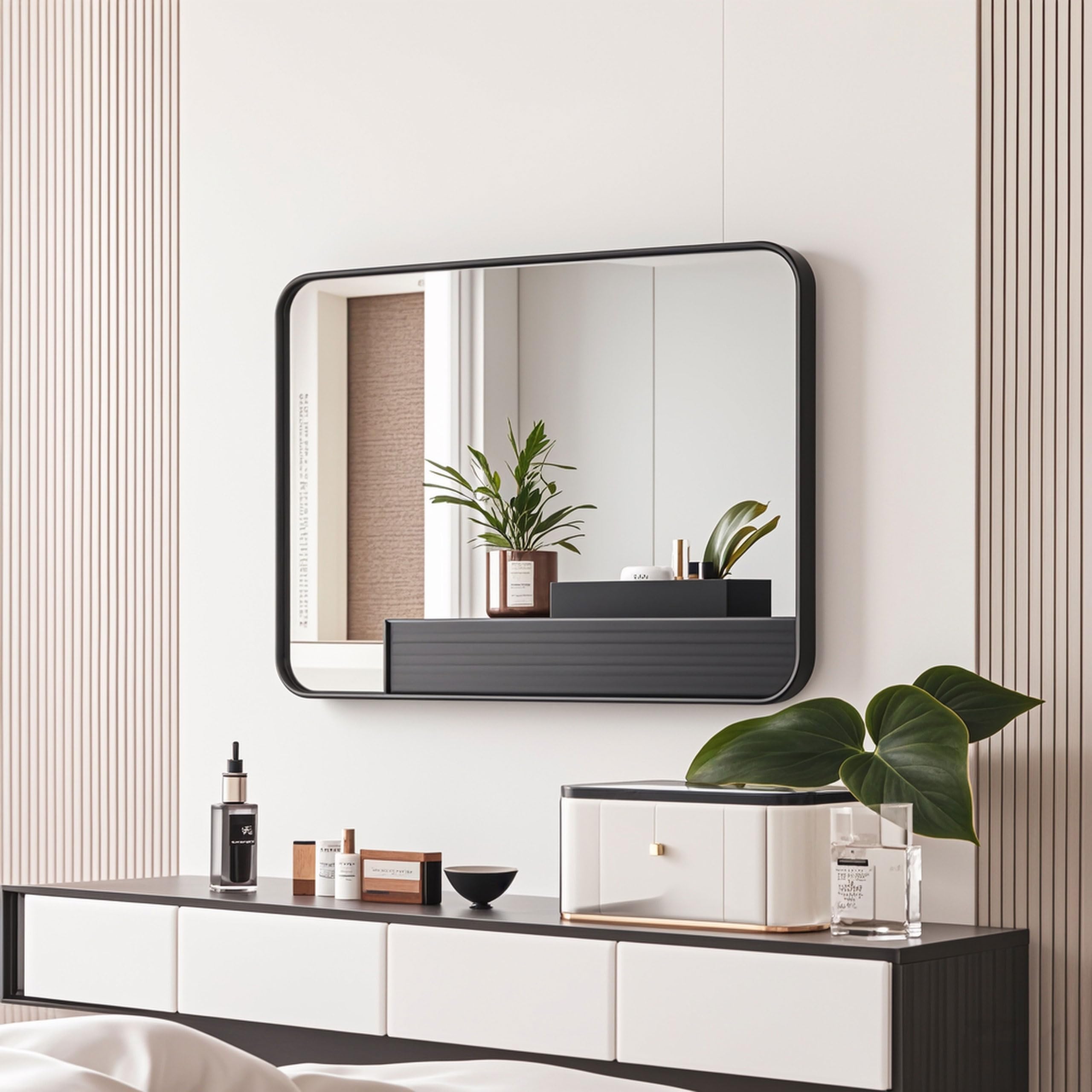 18x28 Inch Black Rectangle Bathroom Mirror with Metal Frame - Shatterproof Tempered Glass for Over Sink, Vanity Wall Mount - Perfect for Restroom, Powder Room & Toilet Decor
