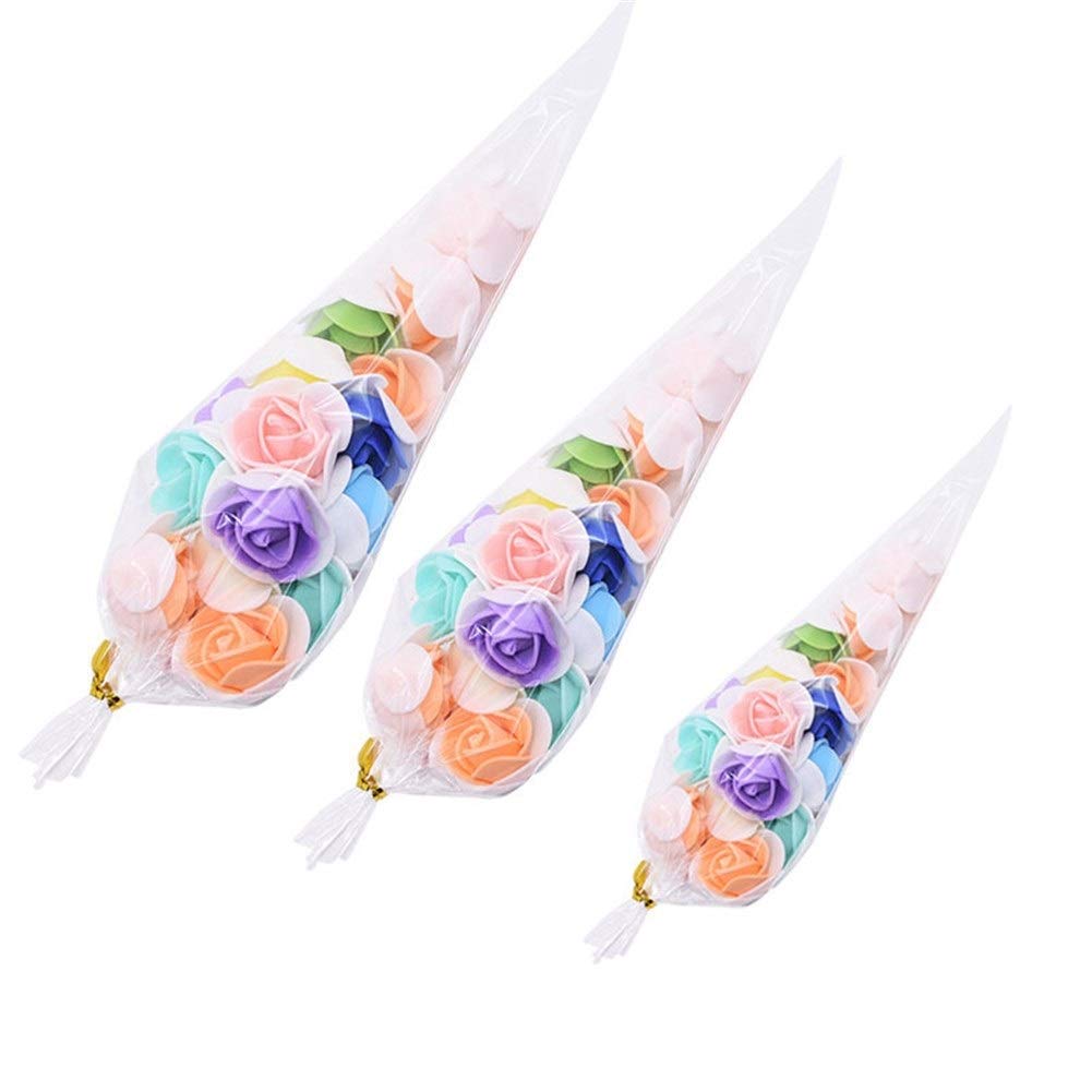 50pcs Transparent Cone Shaped Popcorn Bags - 3 Sizes Candy Gift Bags for Christmas, Birthday Parties & Movie Nights (18x37cm Bulk Pack) | Perfect for Concessions, Party Favors & Holiday Treat Packaging