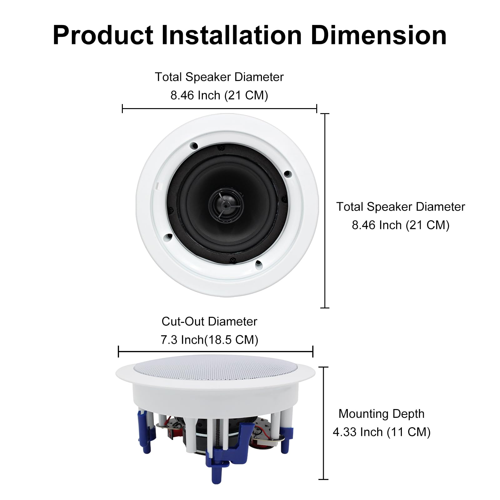 Herdio 5.25 Inch Bluetooth Ceiling Speakers - 300W Recessed Home Speaker System for Humid Areas, Kitchen, Bedroom, Bathroom & Covered Patio - Wireless Audio for Indoor/Outdoor Use (Pair)