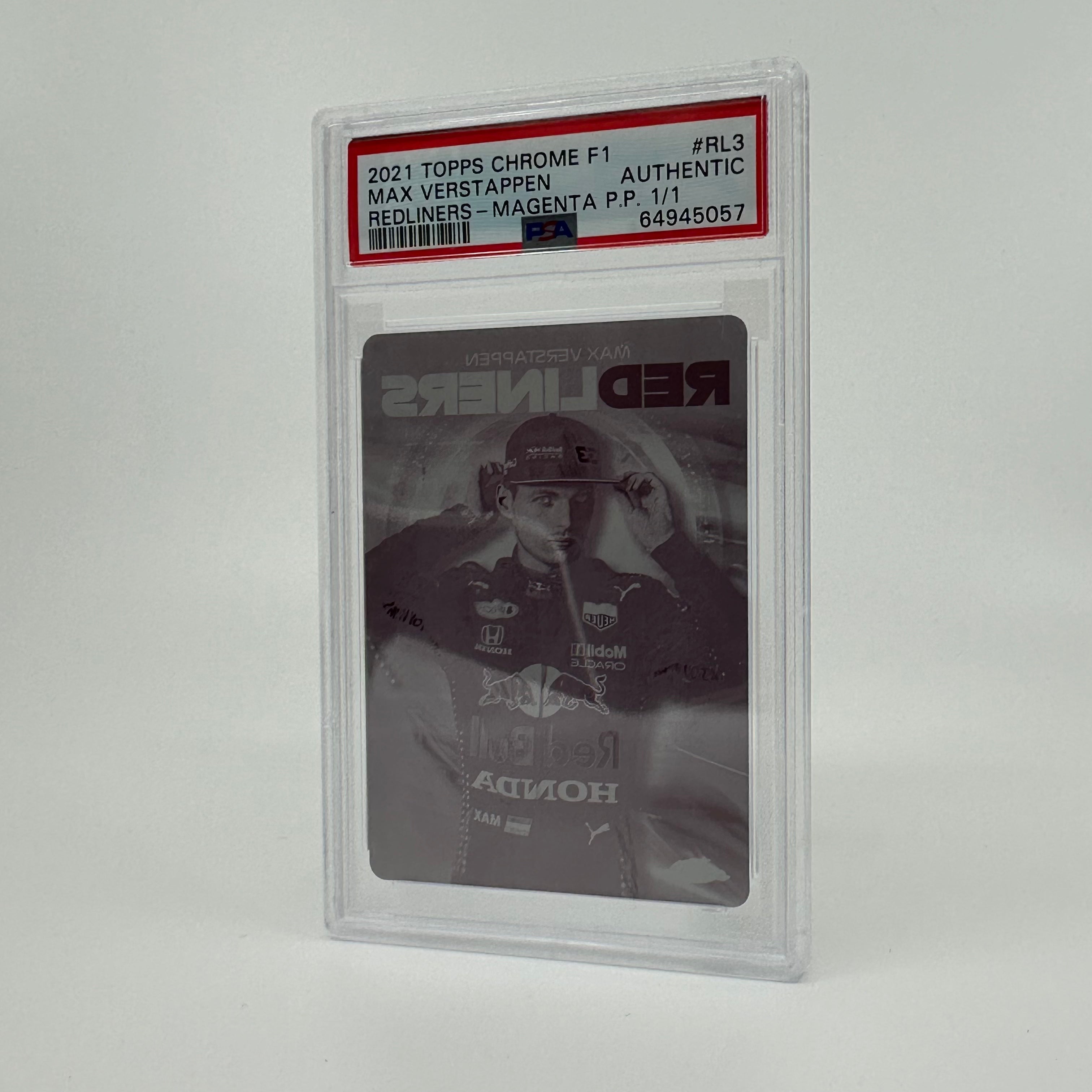 2021 Max Verstappen Chrome Redliners 1/1 Magenta Printing Plate - Rare Racing Collectible for F1 Fans & Sports Memorabilia Display
