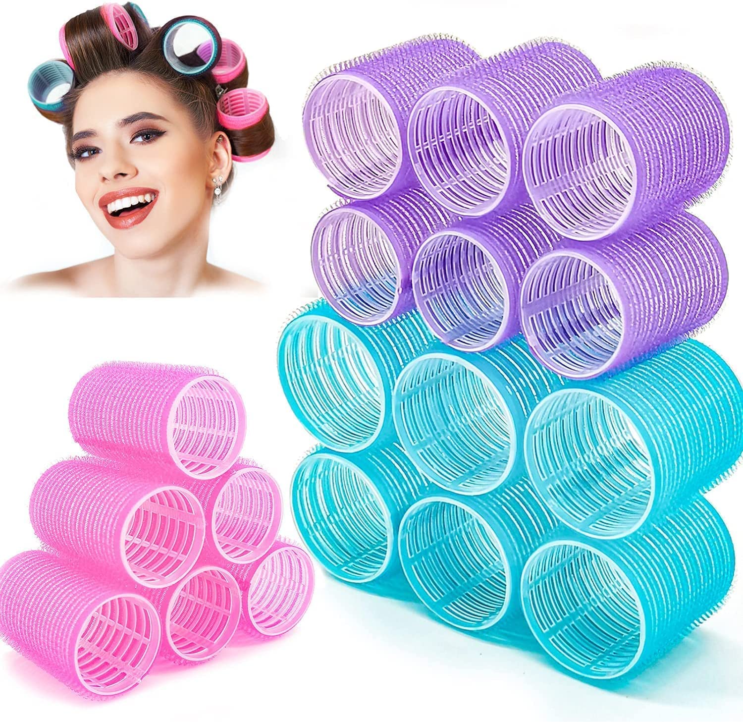 6-Piece Self-Grip Hair Rollers Set for Heatless Curls - 2 Large, 2 Medium, 2 Small Sizes with 6 Clips | Perfect for Overnight Styling, Beach Waves & Salon-Quality Results at Home