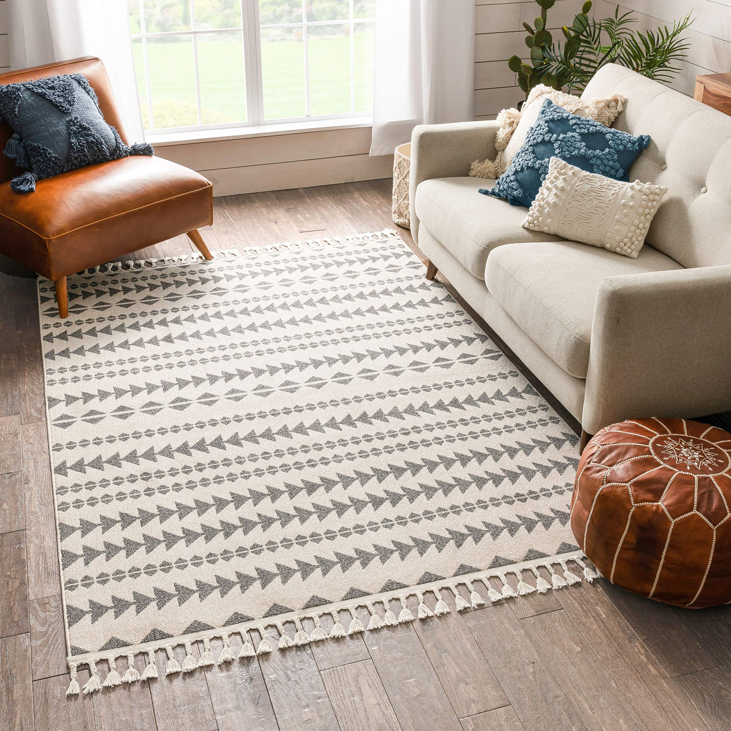 Well Woven Loop-De-Loop Cueva Tribal Geometric Grey Kilim-Style 3'11