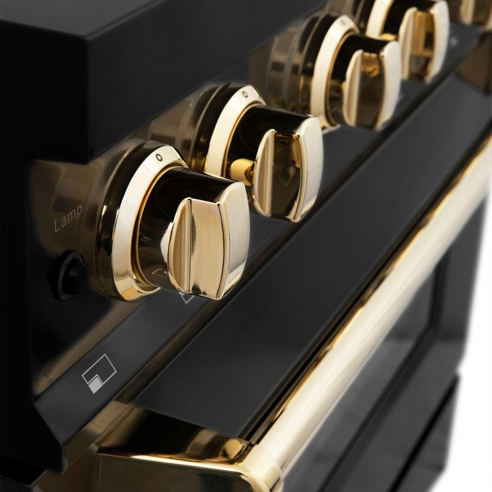 ZLINE Autograph Edition 48-inch Black Stainless Steel Dual Fuel Range with Range Hood - Professional Kitchen Package with Polished Gold Accents (2AKP RABRH48 G) - Perfect for Gourmet Cooking & Luxury Home Kitchens