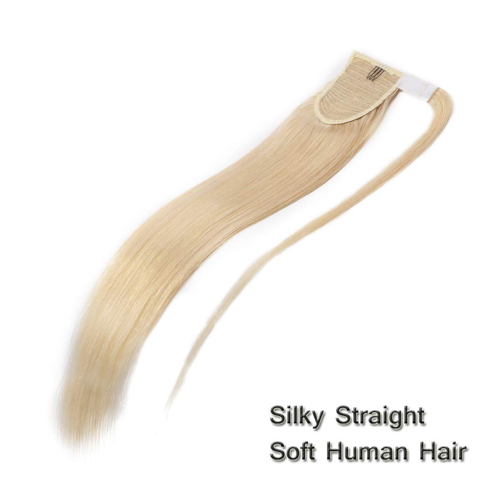 Blonde Remy Human Hair Clip-in Ponytail Extensions - 22 Inch Straight One Piece Hairpiece with Comb Binding for Women (#613 Bleach Blonde) | Perfect for Parties, Weddings & Everyday Styling