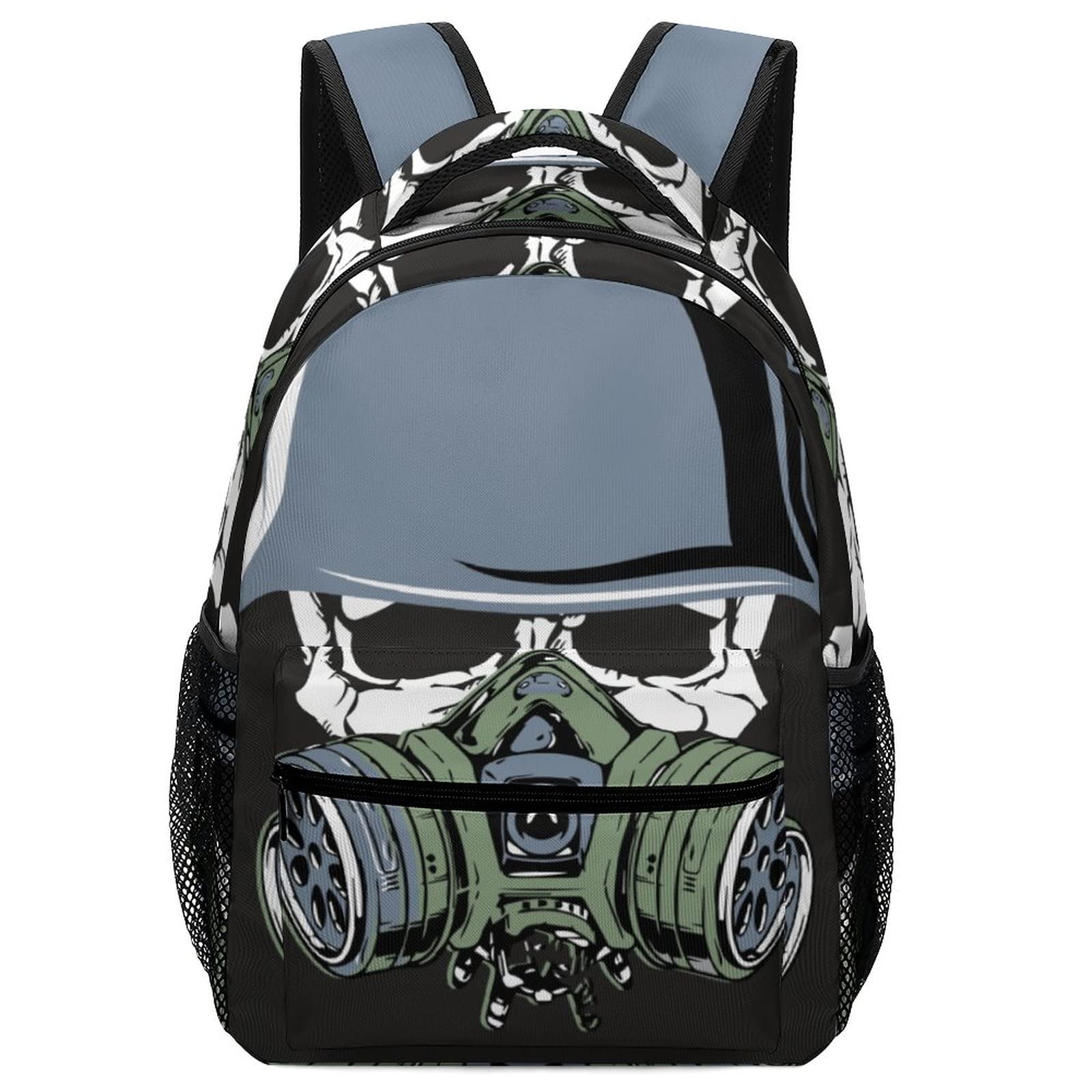 Custom Printed Teens Casual Backpack - Lightweight Daypack for School, Travel & Daily Use - Personalized Gas Mask Soldier Skull Design - Perfect for Middle School Students & Outdoor Activities