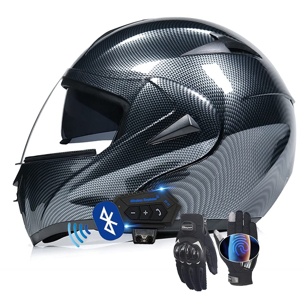 Flip-Up Modular Motorcycle Helmet ECE/DOT Certified - Bluetooth Full Face Helmet with HD Dual Lens Visor, Touchscreen Gloves & Adjustable Fit (55-62cm) for Commuting, Touring & Urban Riding