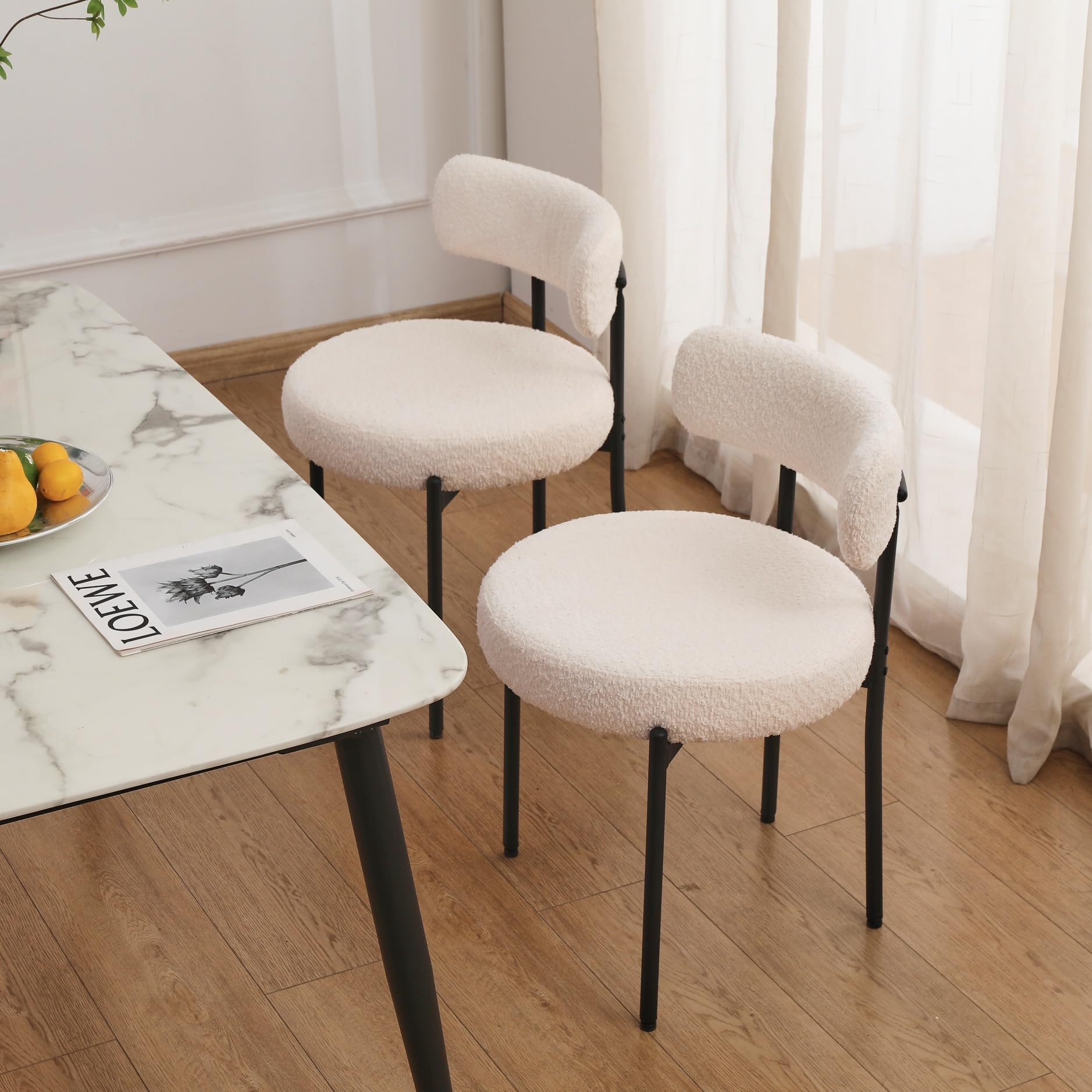 EDWELL White Dining Chairs Set of 2 - Modern Mid Century Kitchen Chairs with 3.94