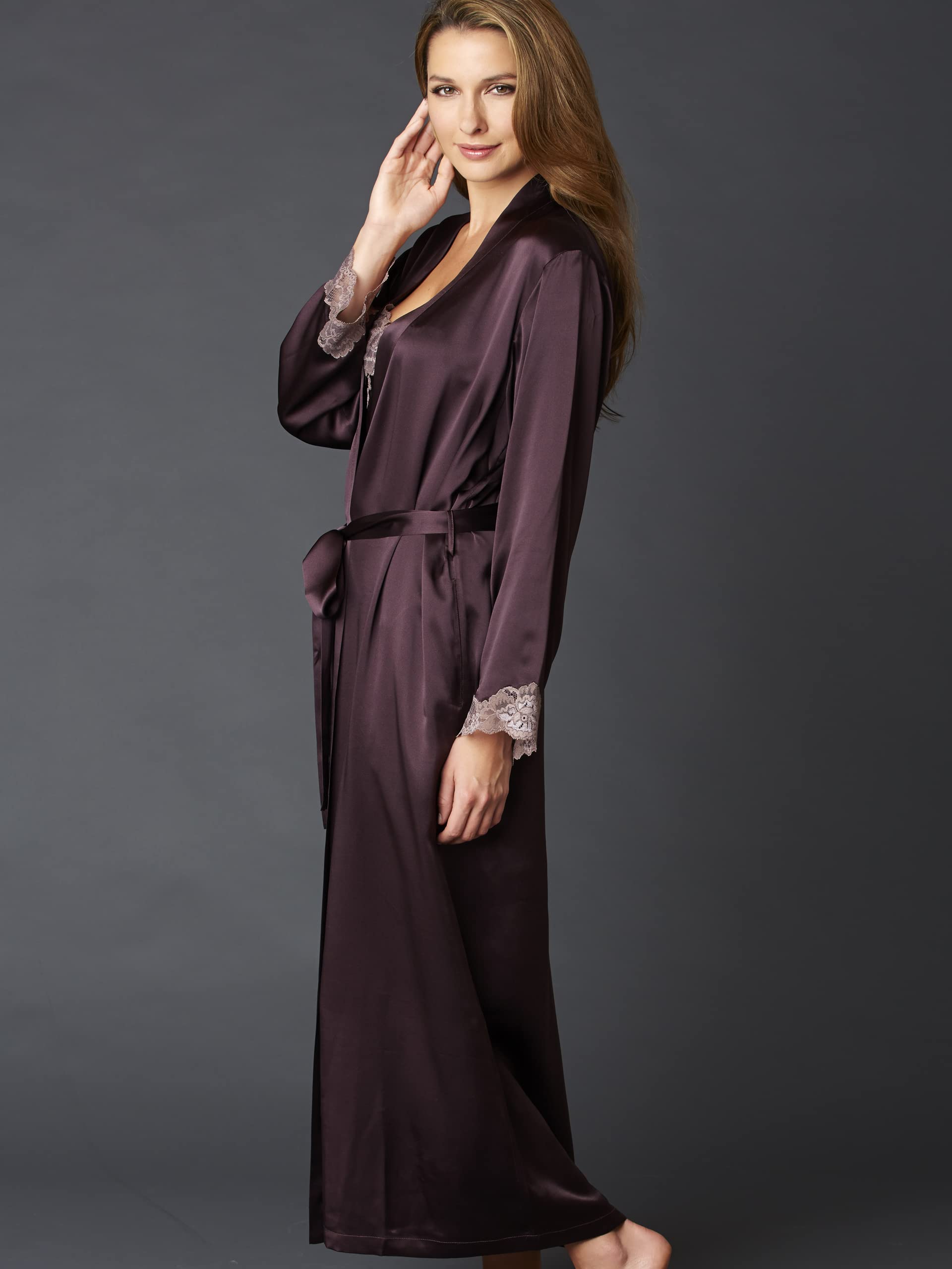 Luxury Women's 100% Pure Silk Robe with Delicate Lace Trim - Elegant Kimono Style Bathrobe for Spa, Bridal Shower & Honeymoon - Premium Gift Packaging Included