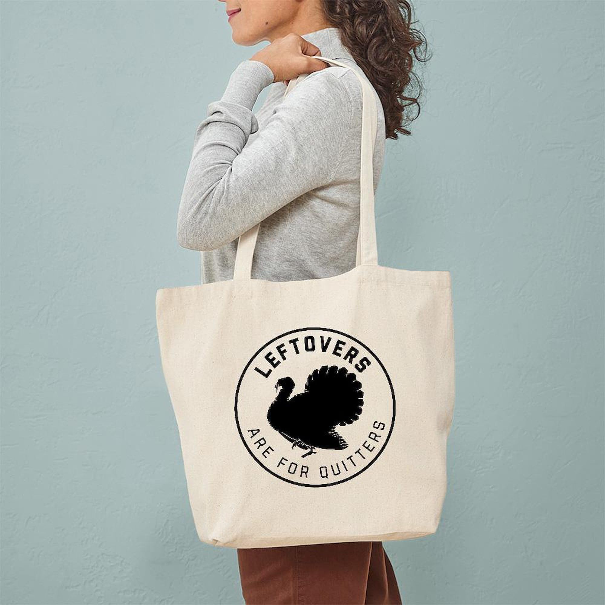 Leftovers Are For Quitters Tote Bag - Natural Canvas Reusable Grocery Shopping Bag for Women & Men - Eco-Friendly Grocery Tote for Farmers Market, Beach, Work & Daily Use