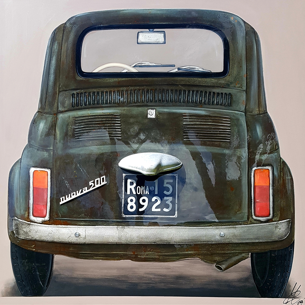 Fiat 500 Rusty Green Vintage Style Car - Perfect for Urban Driving & Retro Car Enthusiasts