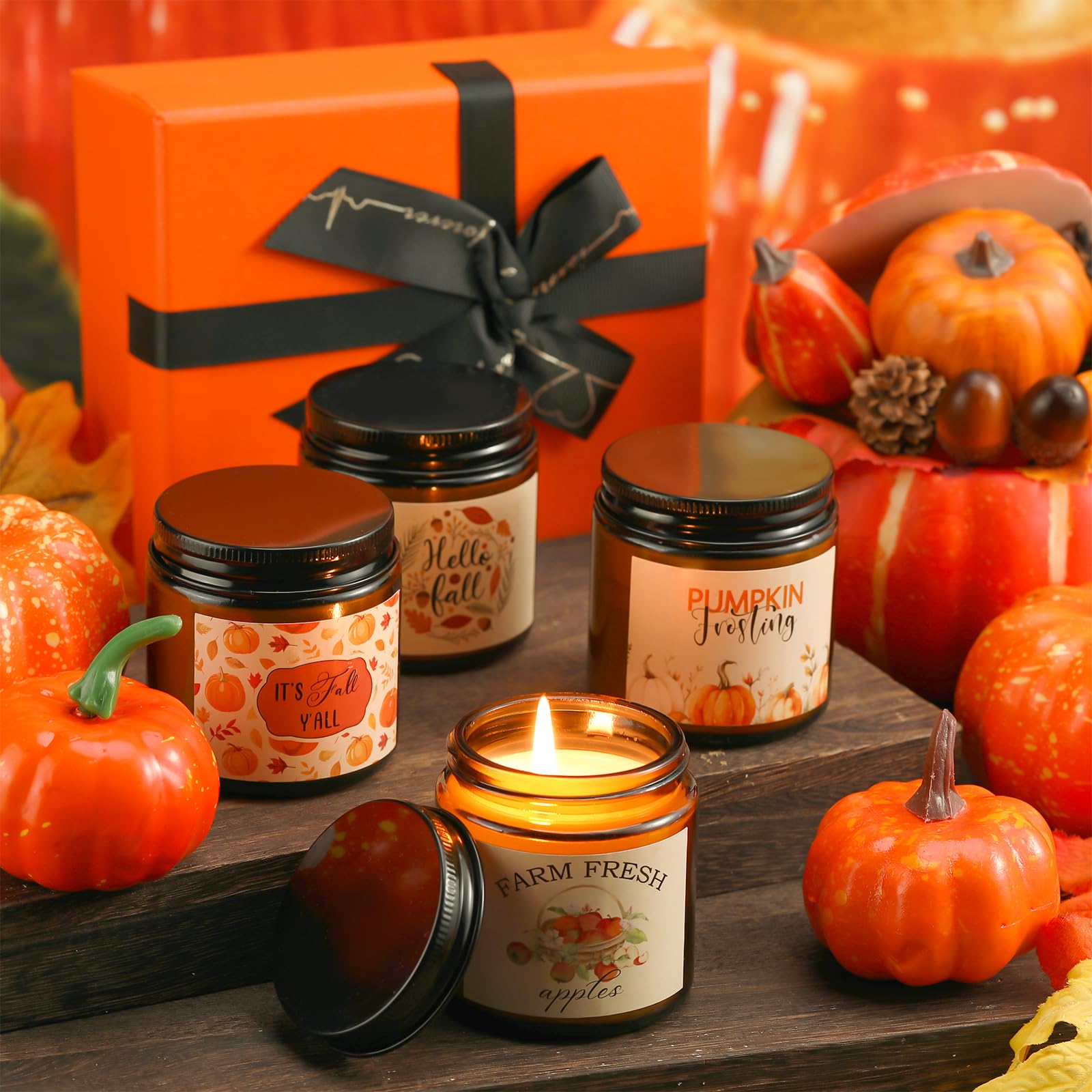 4 Pcs Fall Scented Candles Set - Pumpkin Spice & Autumn Aromas, Thanksgiving Home Decor Gifts for Mom, Sister & Friends | Cozy Holiday Ambiance for Living Room, Dining Table & Seasonal Celebrations