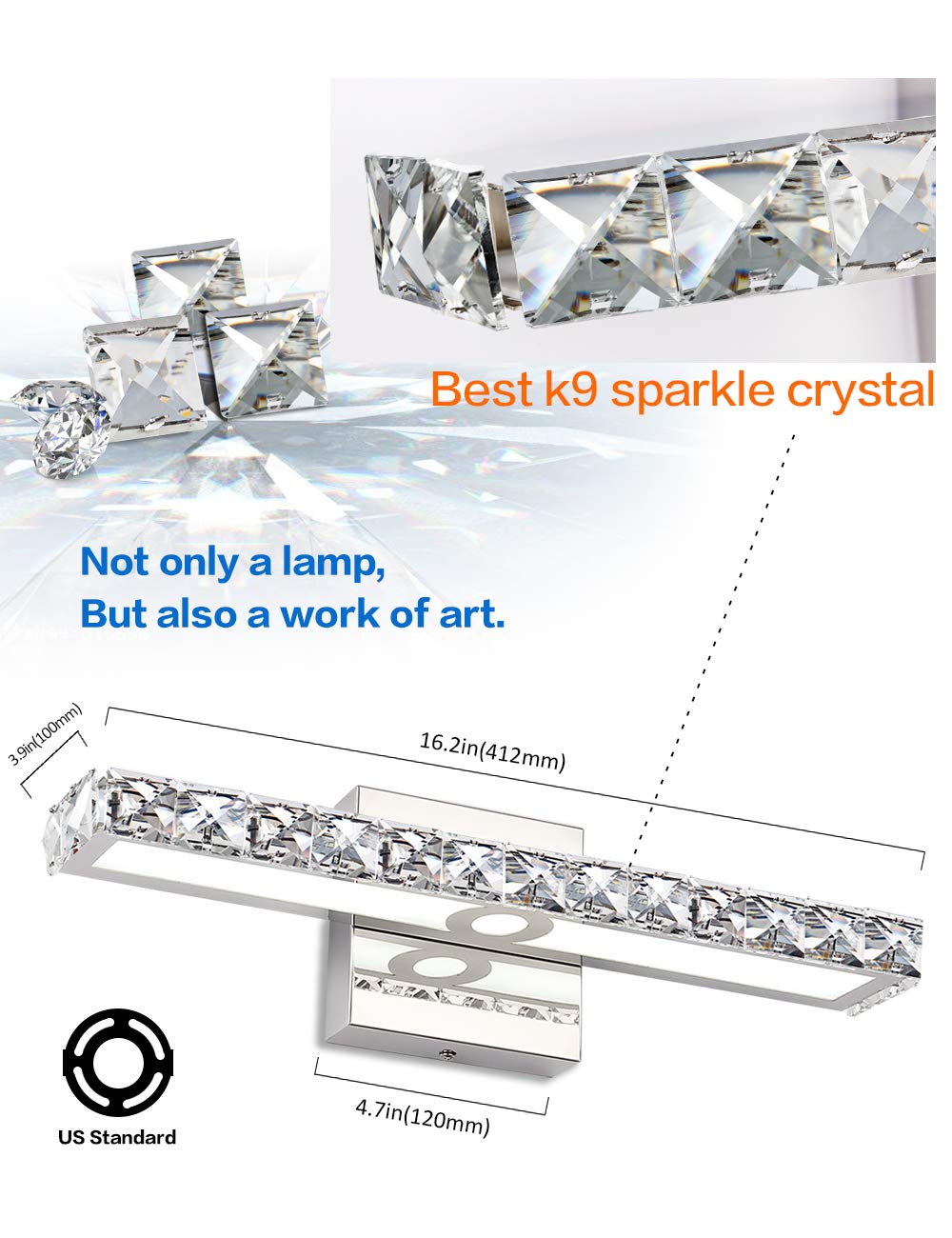 SOLFART Crystal LED Vanity Lights - Wall Mirror Vanity Light Fixtures for Bathroom & Bedroom Lighting - Perfect for Makeup, Grooming & Home Decor