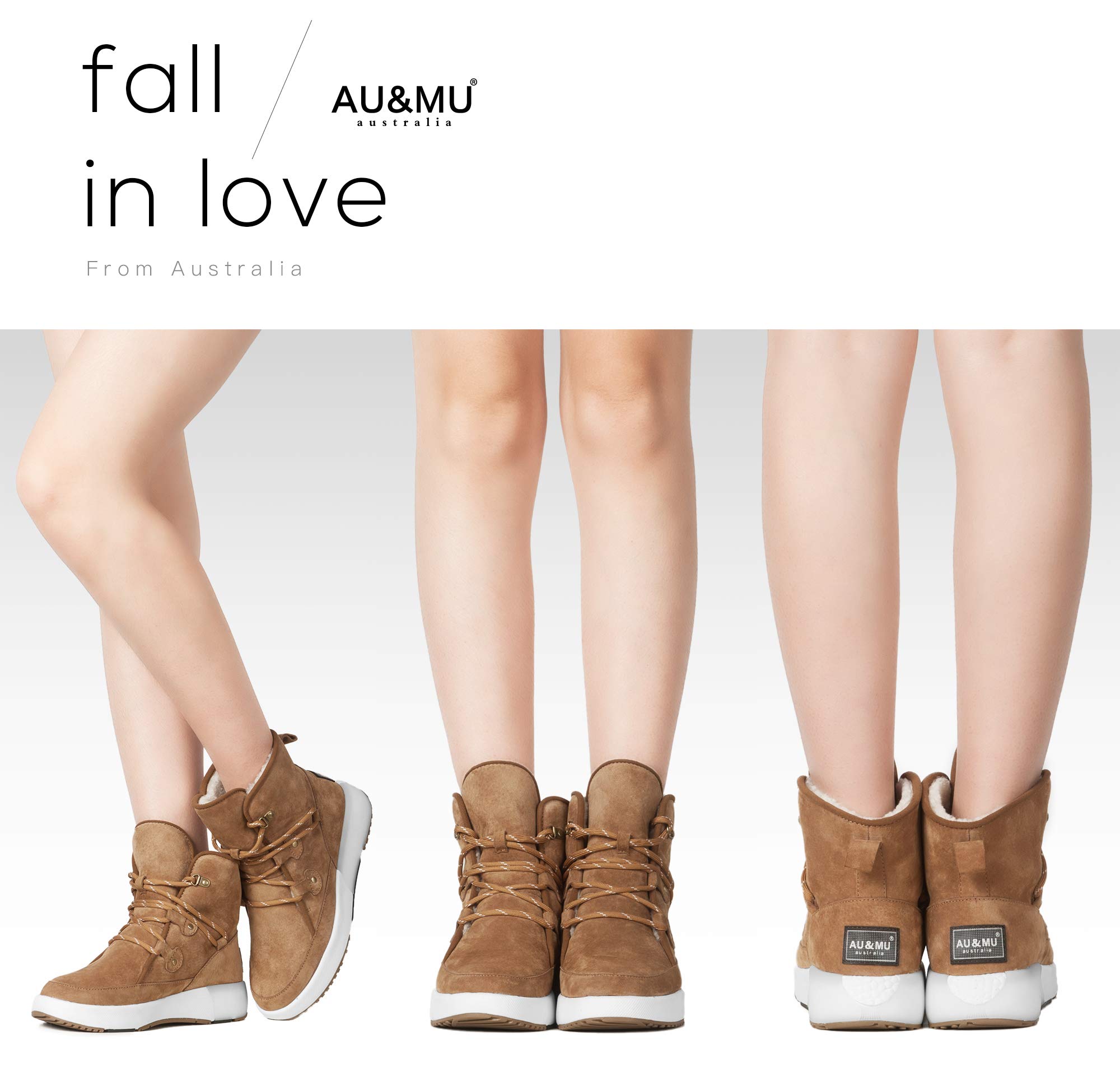 AUMU Taurus Genuine Leather Winter Snow Boots with Metal Buckle & Brass Eyelets - Suede Upper & Lace-Up Design for Women - Perfect for Snowy Weather, Outdoor Hiking & Cold Winter Fashion