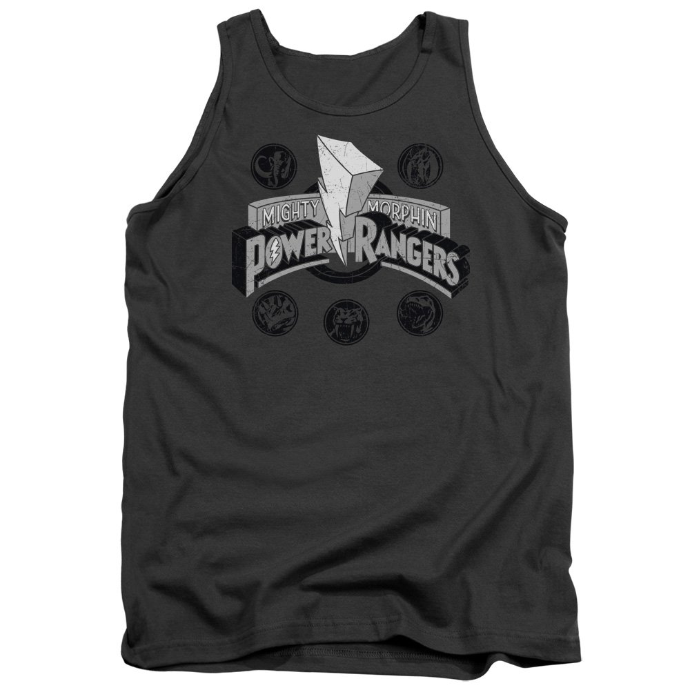 Official Power Rangers Power Coins Licensed Adult Tank Top - Charcoal Grey - Casual Cosplay & Superhero Fan Apparel for Men & Women