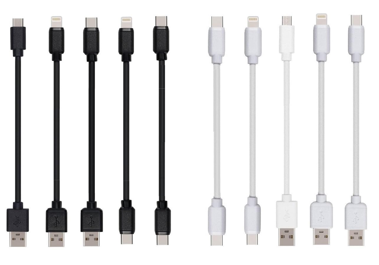 JuSoFU 10-Pack Short USB Cables - USB C, Micro USB & USB for iPhone, iPad, MacBook - Perfect for Travel & Charging Stations