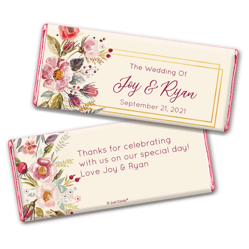 Personalized Floral Wedding Chocolate Bars (36 Pack) - Elegant Bridal Shower Favors for Guests, Wedding Candy Gifts - Perfect for Wedding Receptions, Bridal Showers & Anniversary Celebrations