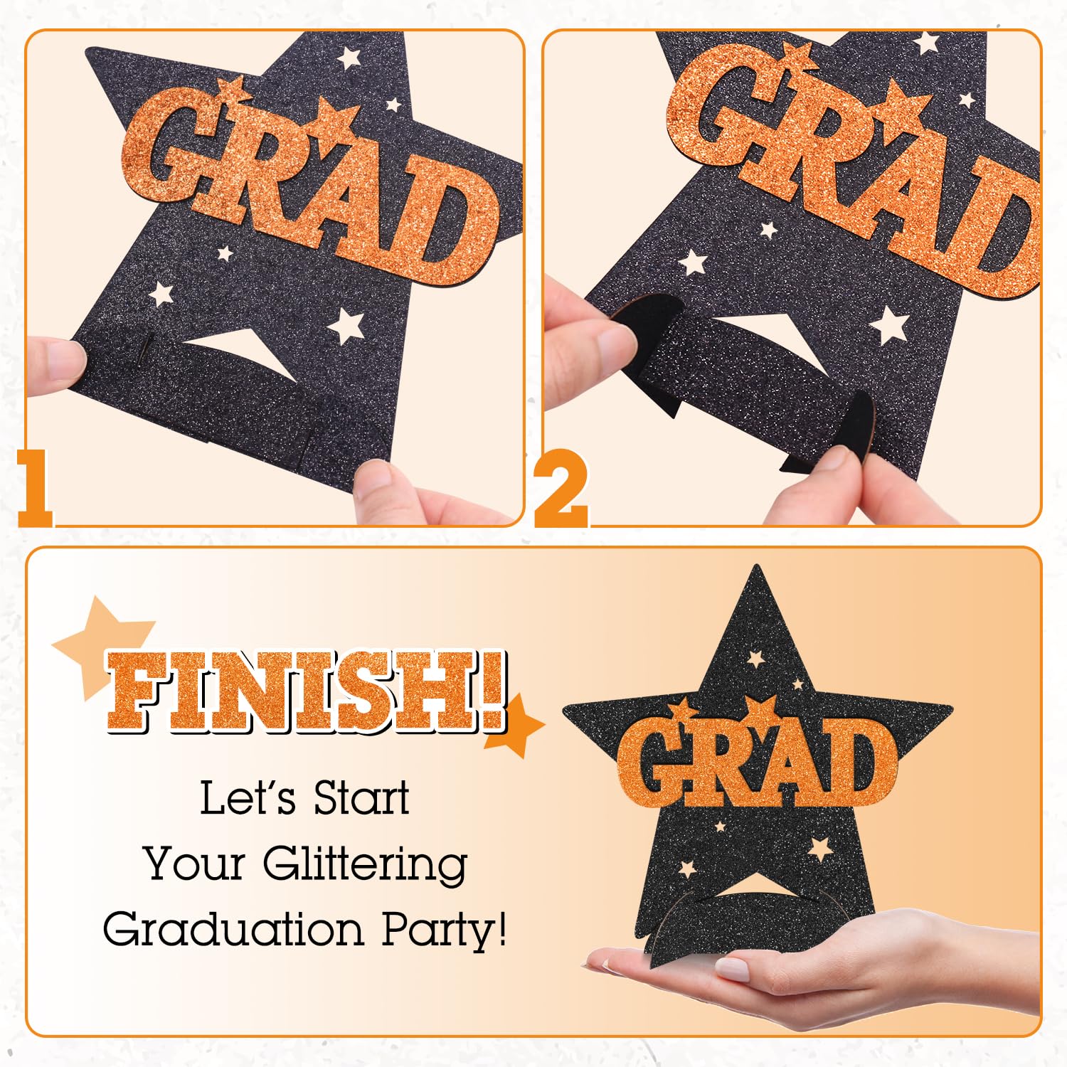 2025 Orange Graduation Glitter Centerpieces - Set of 6 | Graduation Table Decorations & Photo Booth Props | Perfect for Graduation Parties, School Celebrations & Commencement Ceremonies