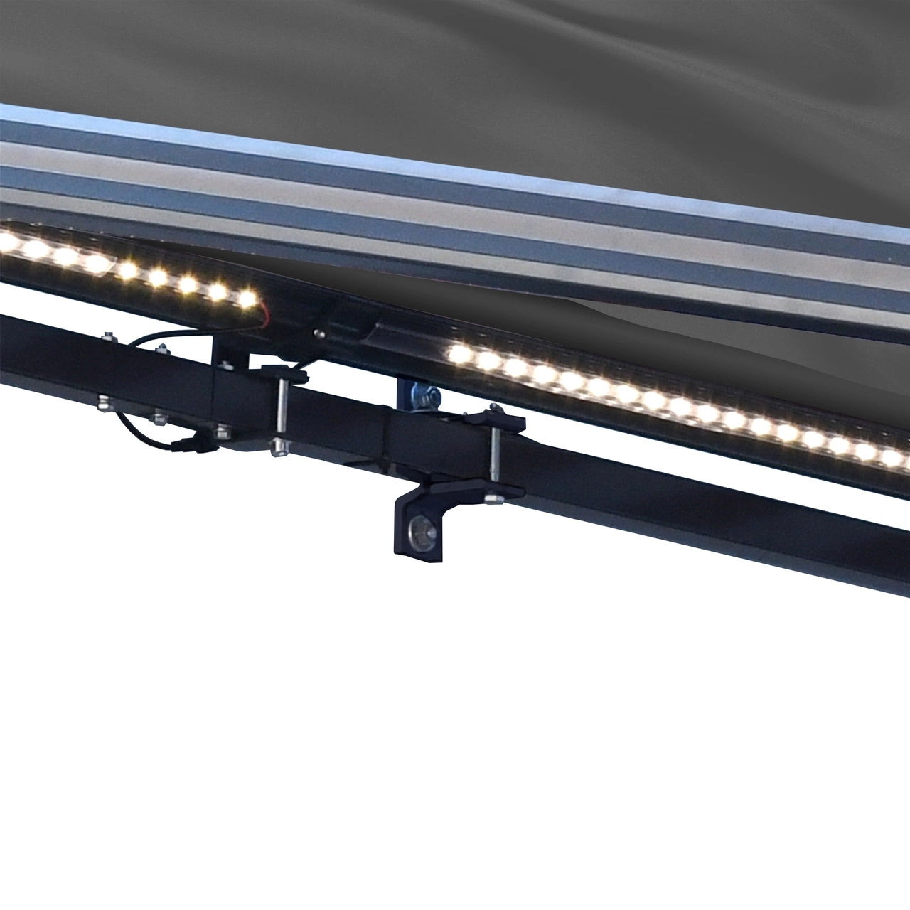 Aleko 16x10 Feet Gray Half Cassette Motorized Retractable LED Patio Awning - Luxury Outdoor Shade Solution for Deck, Garden & Backyard