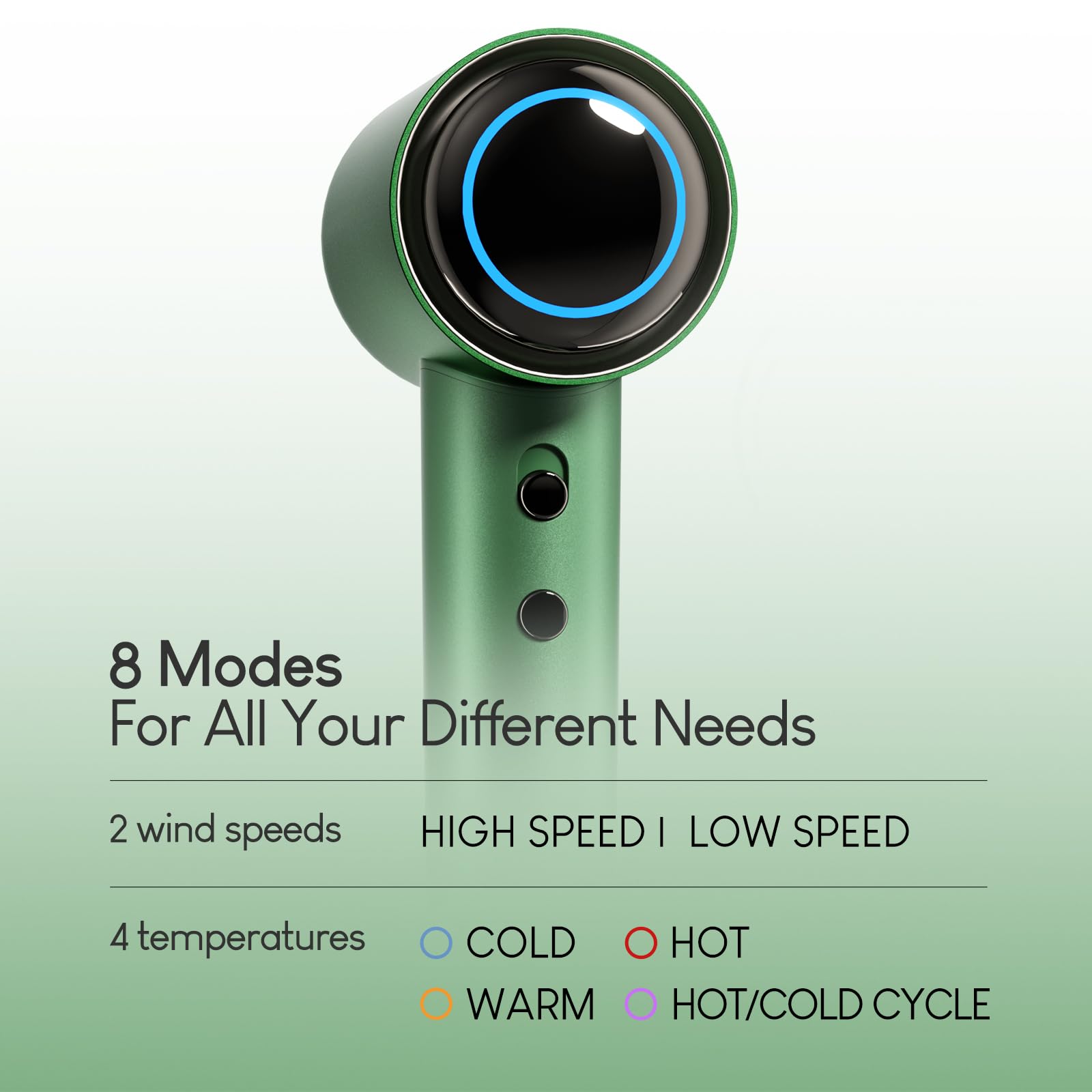 Tideway H11 Professional Hair Dryer - 110,000 RPM High Speed, Fast Drying with Plasma Technology for Healthy Scalp | Lightweight, Low Noise & Smart Temperature Control | 4 Heat Settings, Travel-Friendly with Magnetic Nozzle & Diffuser (Green) | Perfect for Home, Salon & Travel Use