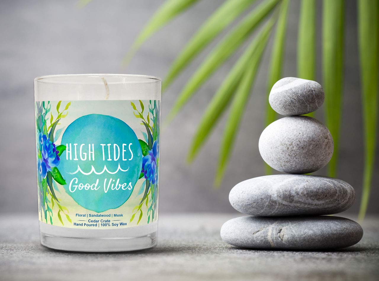 Floral Sandalwood Musk Scented Soy Candles - 10oz Teal Jar Candles | Made in USA | Aromatherapy Home Decor | Beach House Gifts for Women & Men | Perfect for Relaxation, Meditation & Coastal Living Spaces