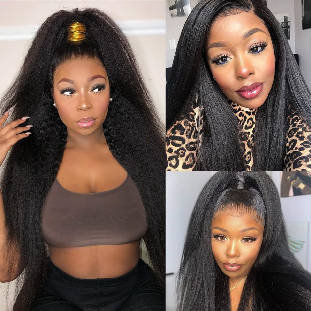 18 Inch Brazilian Virgin Human Hair V Part Wig - Kinky Straight Yaki Texture Glueless Half Wig with Clips for Black Women | Perfect for Daily Wear, Parties & Protective Styling