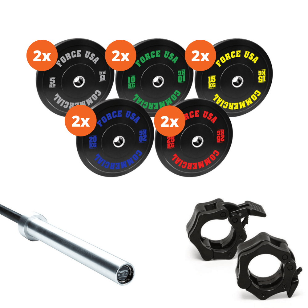 Force USA 170kg Bumper Plate Set - Olympic Weight Plates for CrossFit, Powerlifting & Home Gym Workouts - Perfect for Strength Training & Fitness Enthusiasts