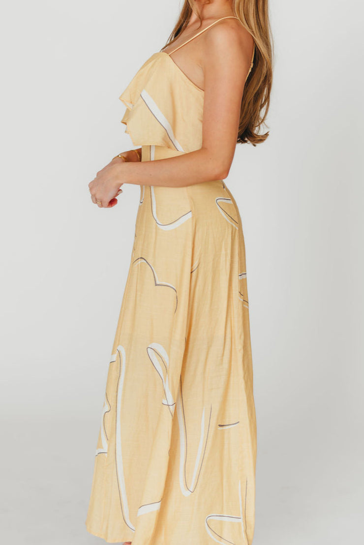 Lark Ruffle Detail Maxi Dress in Mango - Flowy Summer Beach Dress for Women, Boho Chic Midi Dress with Ruffles, Perfect for Vacations, Weddings & Date Nights