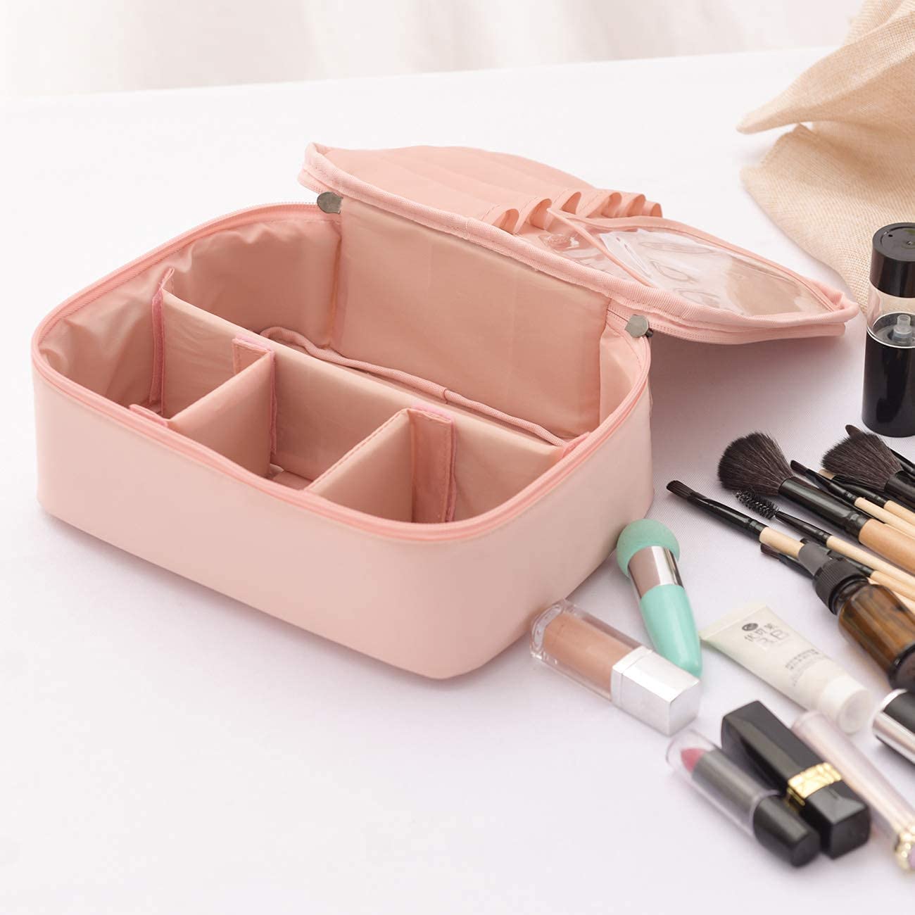 Dherik Tradworld 17cm Solid Cosmetic Pouch Organizer Bag with Dividers - Waterproof Makeup Travel Case for Women, Perfect for Home, Office & Vacation Essentials Storage